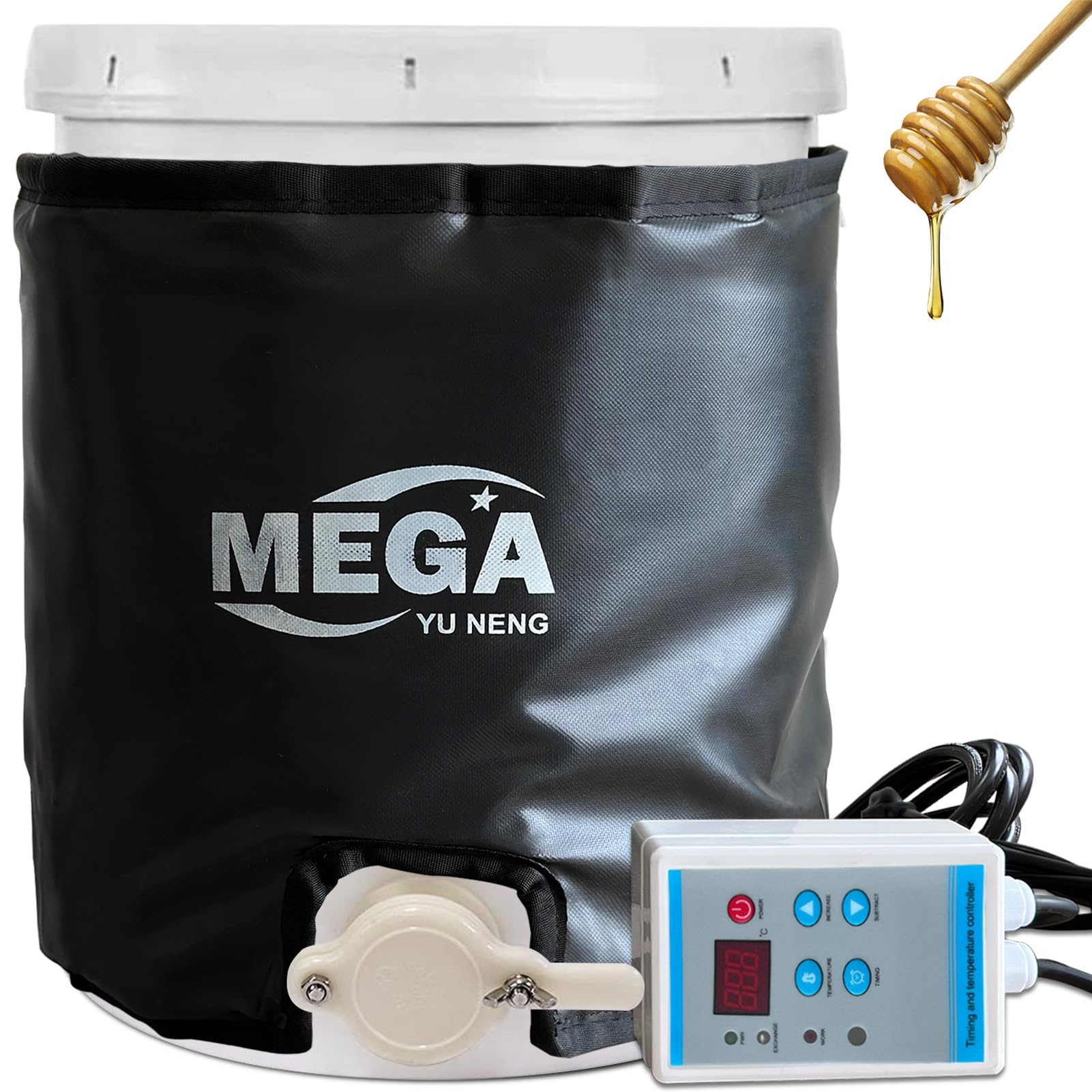 350W 120V Honey Heater & Drum Heating Blanket with Fixed Internal Thermostat & Timer - Max 130°F for 5 Gallon Pails, Buckets & Drums - Ideal for Beekeeping, Food Storage & Industrial Use