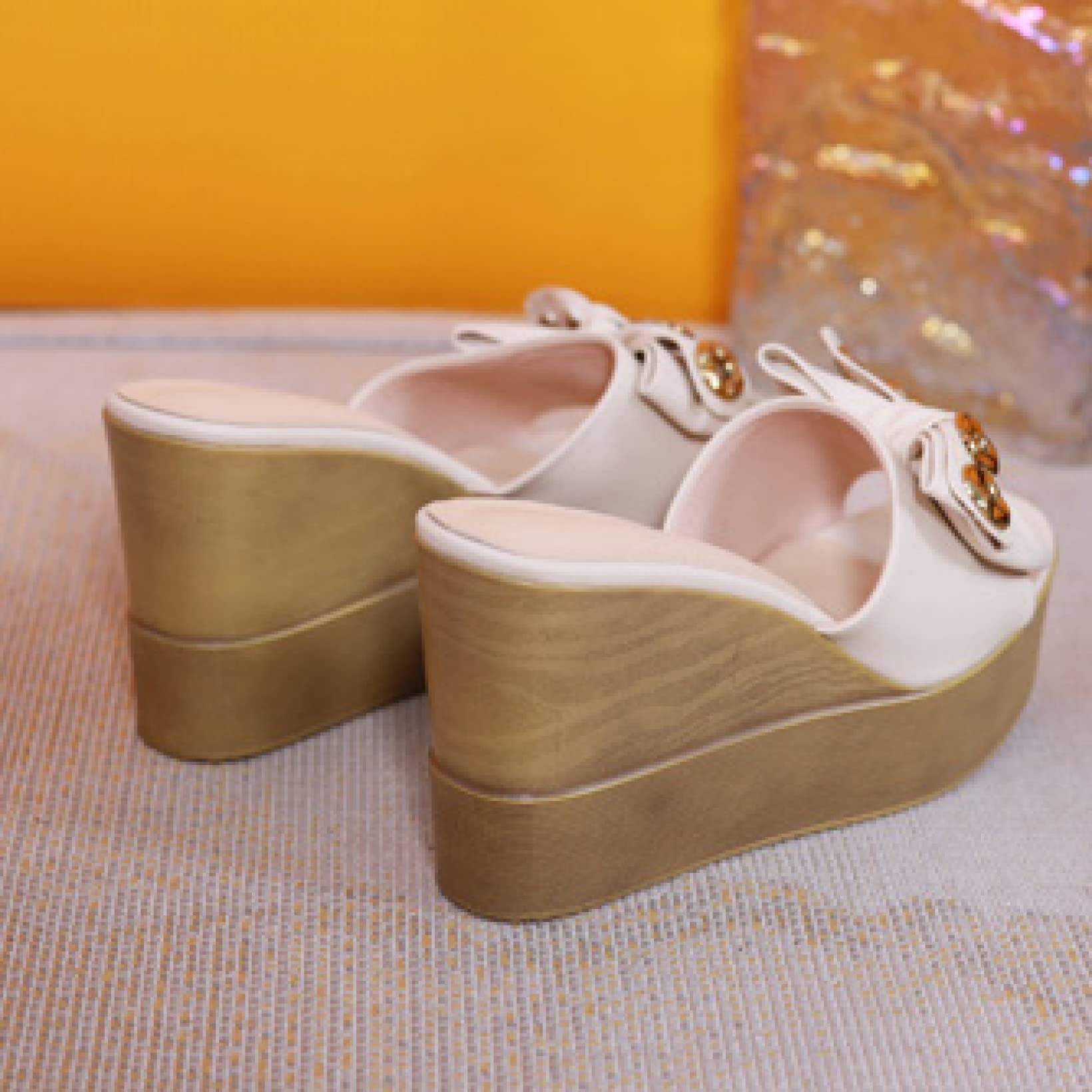 EBRICON Women's Platform Slide Sandals - Elegant PU Leather Bow-Knot Slip-On Peep Toe Backless Sandals for Beach, Party, Vacation & Summer Outfits