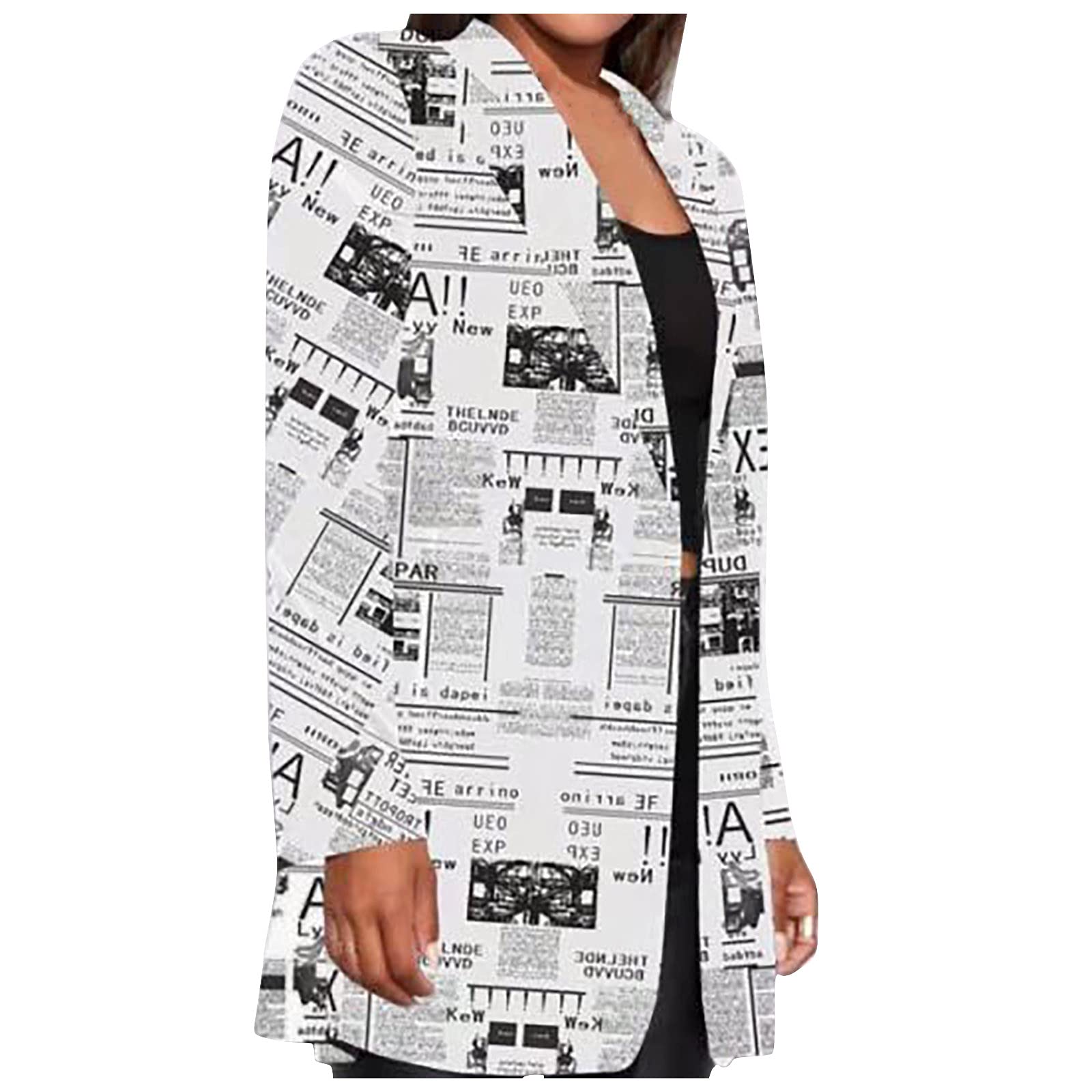 YHstringcool Women's Printed Blazer Jacket for Autumn Winter - Stylish Newspaper Print Office Wear & Casual Outfits