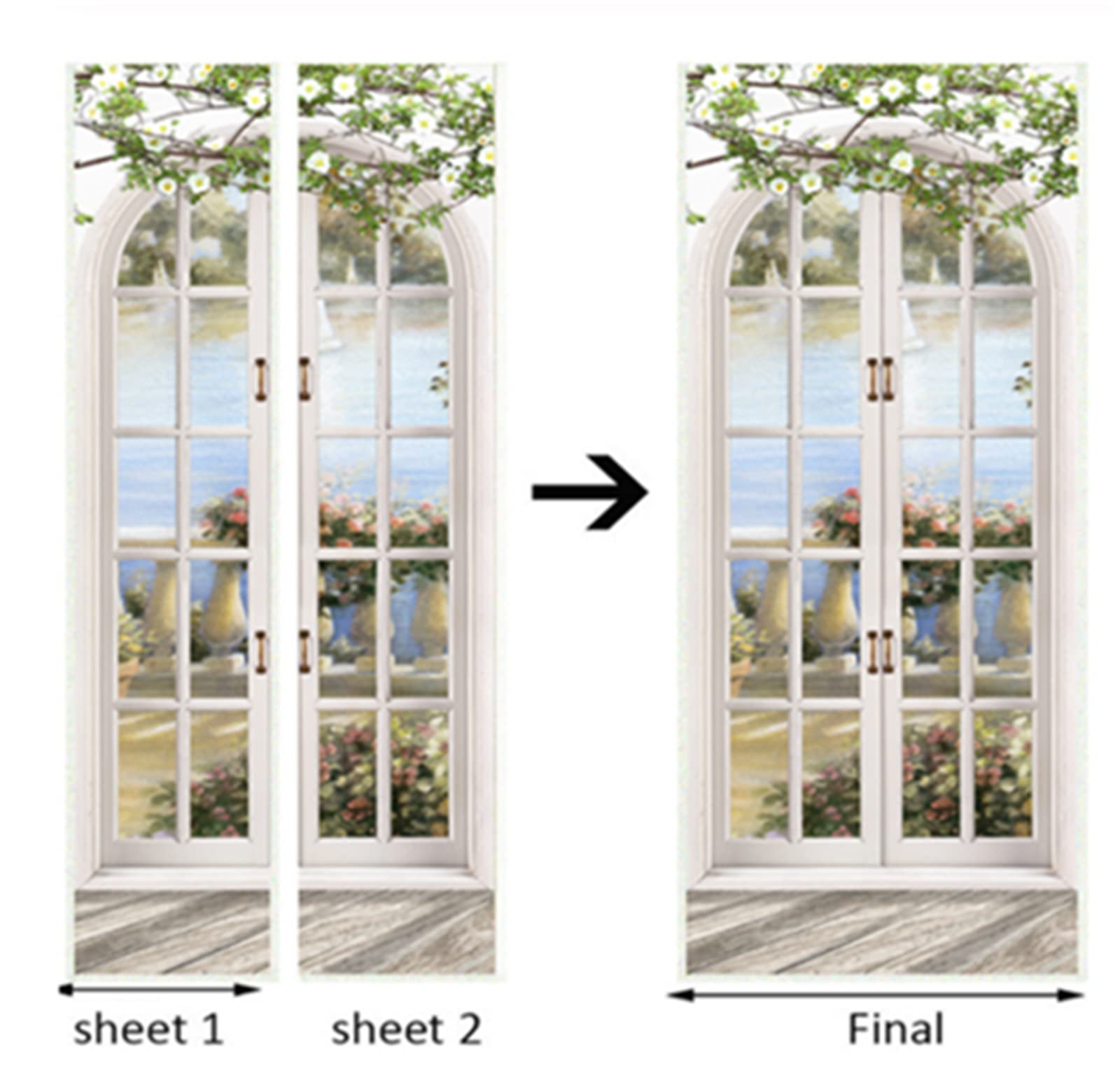 European Style 3D Peel and Stick Door Sticker - Self-Adhesive Arch Pastoral Wall Mural Wallpaper for Bedroom Decor (30.3