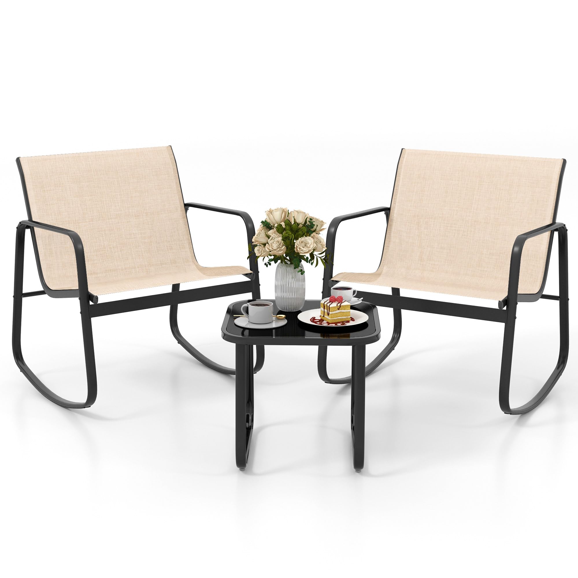 DWVO 3-Piece Outdoor Patio Furniture Set - Modern Textilene Bistro Set with 2 Chairs & Coffee Table for Backyard, Garden, Balcony, Poolside (Brown) | Perfect for Relaxing, Entertaining & Outdoor Dining