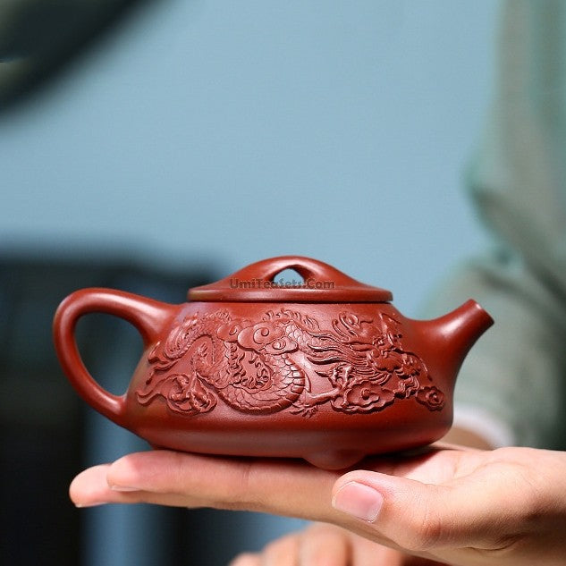 Premium Yixing Red Clay Dragon Shi Piao Teapot - Authentic Chinese Zisha Ceramic for Gongfu Tea Brewing | Perfect for Tea Ceremonies, Home Decor & Gifts