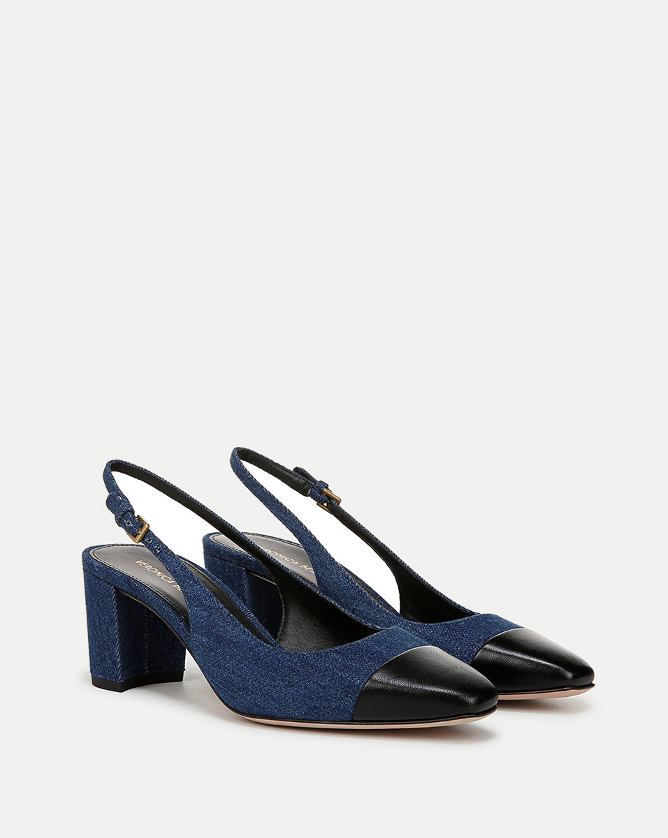 Cecile Women's Denim Cap Toe Slingback Pumps - Comfortable High Heel Dress Shoes for Work, Party & Evening Wear