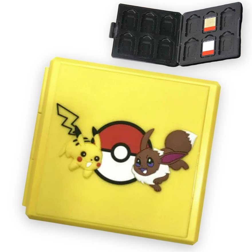 Nintendo Switch Game Card Travel Case - Holds 12 Switch Game Cards & 12 Micro SD Cards - Pokemon Pikachu & Eevee Design - Perfect for Travel, Gaming Storage & Organization