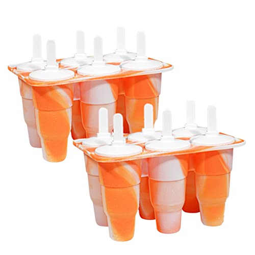 Collapsible Silicone Popsicle Molds 2 Pack - BPA Free Reusable Ice Pop Makers with Easy Release & Drip Guards - Perfect for Homemade Ice Cream, Frozen Yogurt & Summer Treats (Orange) - Great for Kids Parties, Picnics & Backyard BBQs