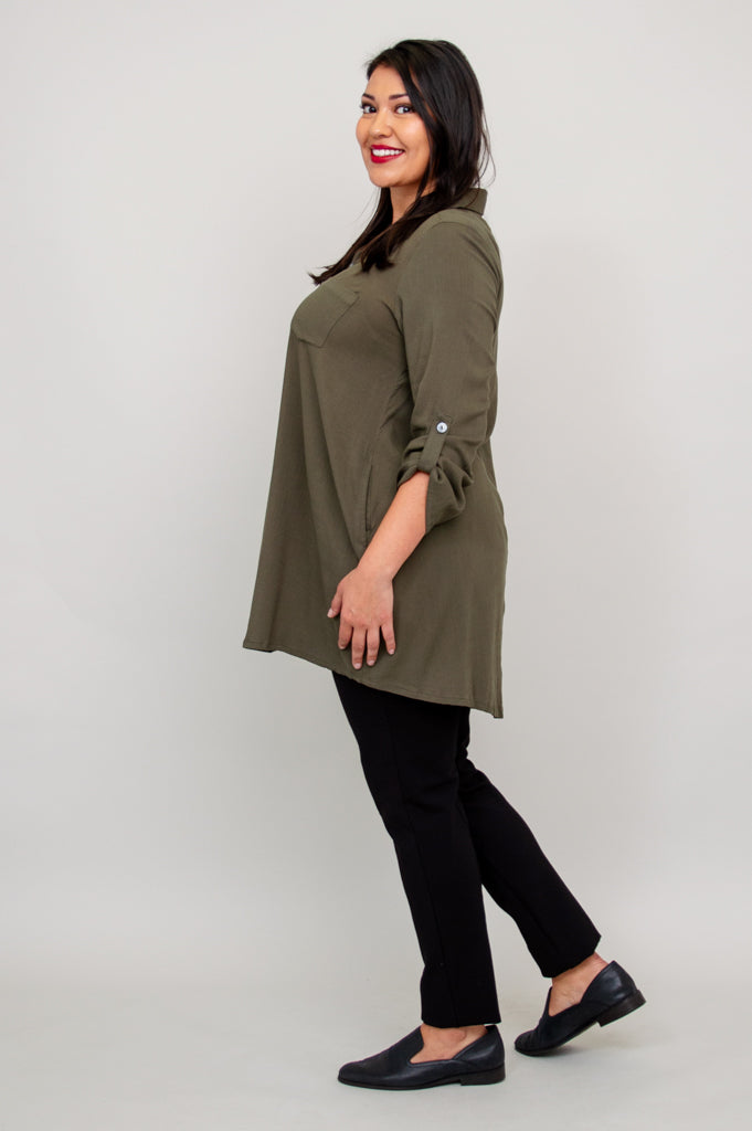 Celine Women's Khaki Linen Bamboo Blouse - Elegant Casual Shirt for Office, Party & Summer Outfits