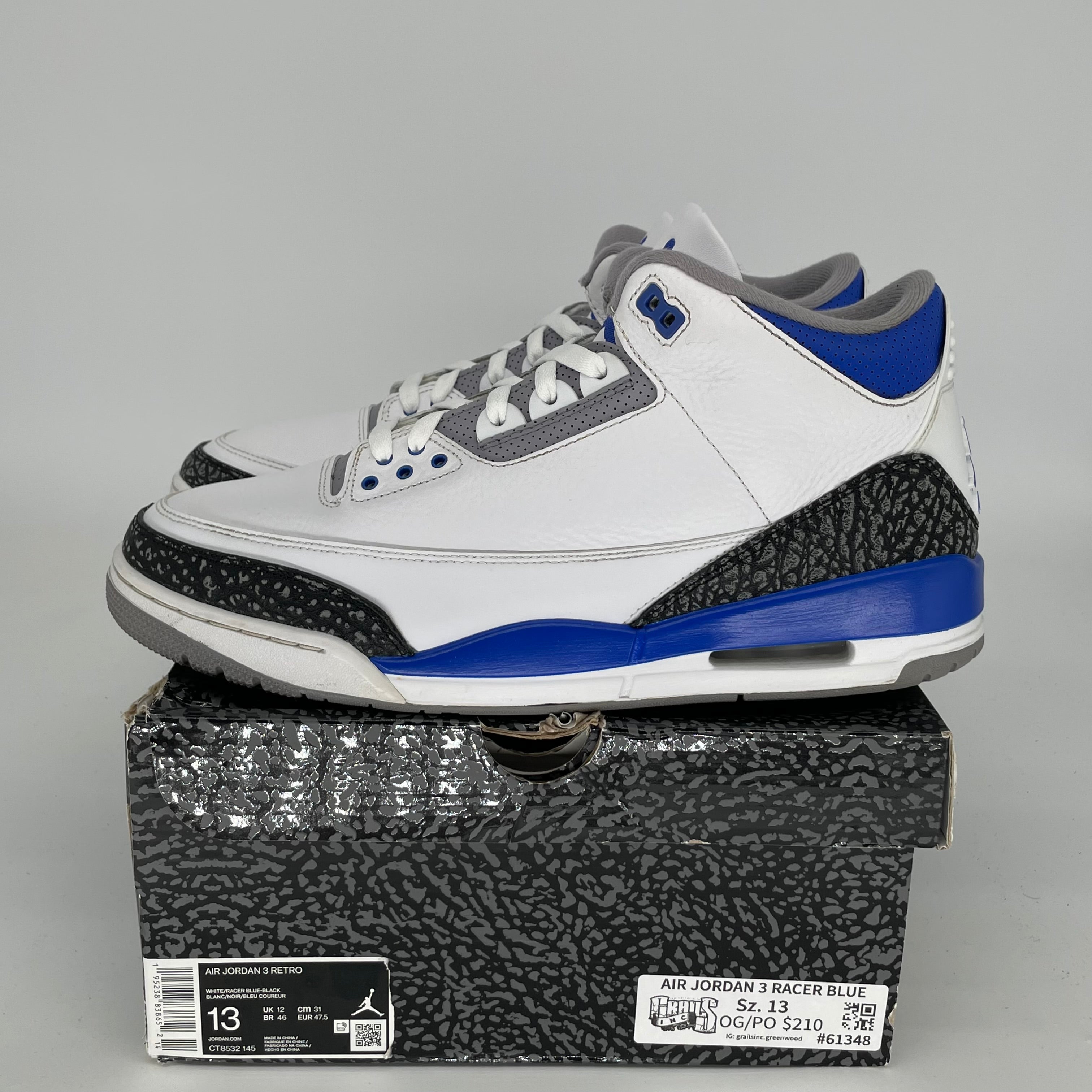 Air Jordan 3 Retro Racer Blue Men's Basketball Shoes Size 13 (CT8532-145) - Perfect for Sneaker Collectors & Casual Streetwear