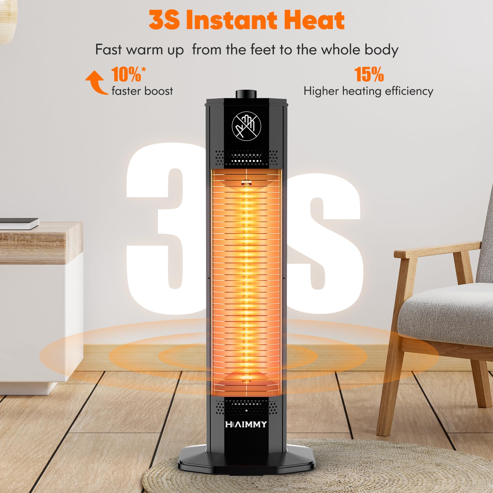 Haimmy 27-inch Outdoor Electric Patio Heater - 1200W Instant Heating with 2 Heat Levels, Tip-Over & Overheat Protection, IPX5 Waterproof - Perfect for Backyard, Deck, Garden, and Outdoor Dining Areas