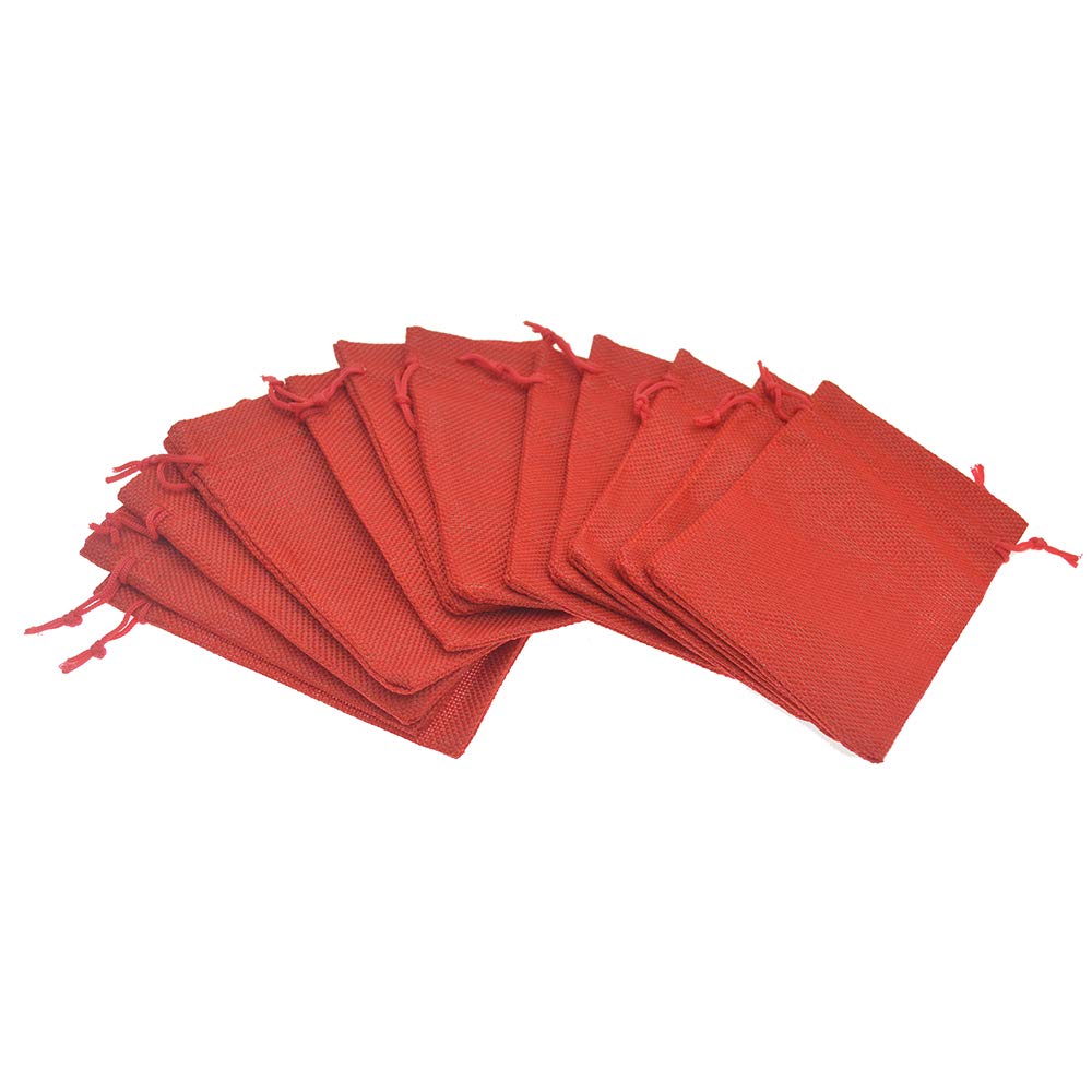 50Pcs Red Burlap Drawstring Bags 2.7x3.5 Inch - Natural Jute Gift Bags Bulk for Christmas Wedding Party Favors, Jewelry Packaging & Candy Pouches - Perfect for DIY Crafts, Holiday Decorations and Small Gift Wrapping