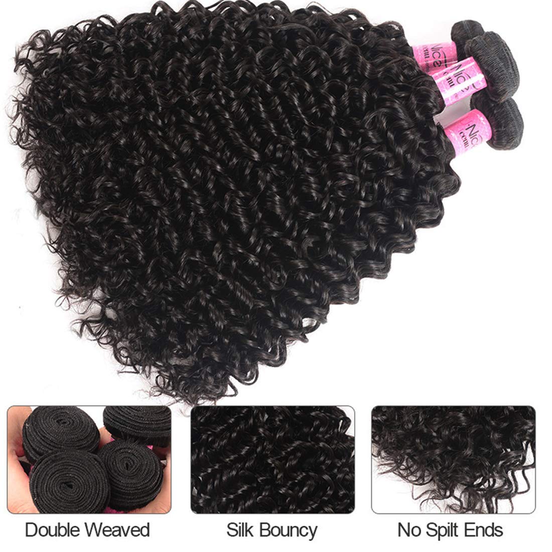 Unice 100% Unprocessed Malaysian Curly Human Hair Extensions - 3 Bundles Remy Weft in Natural Color (22 24 26 Inch) for Length & Volume - Perfect for Daily Wear, Special Occasions & Styling