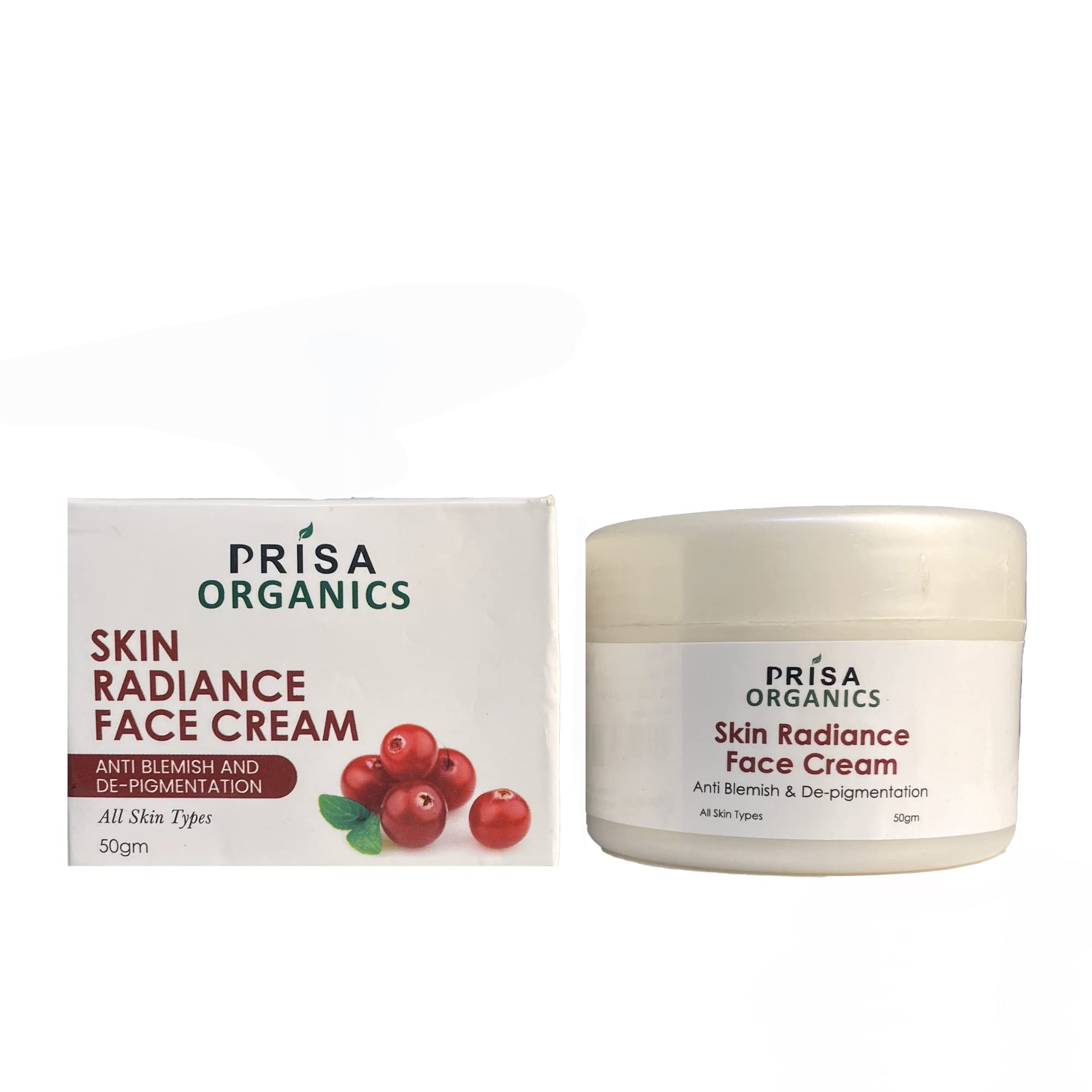 Prisa Organics Skin Radiance Face Cream - Hydrating Moisturizer with Detoxifying Formula for Wrinkle-Free, Blemish-Free Skin | Anti-Aging & Brightening Treatment for Normal, Dry & Oily Skin Types | 50g | Perfect for Daily Skincare Routine & Nighttime Hydration