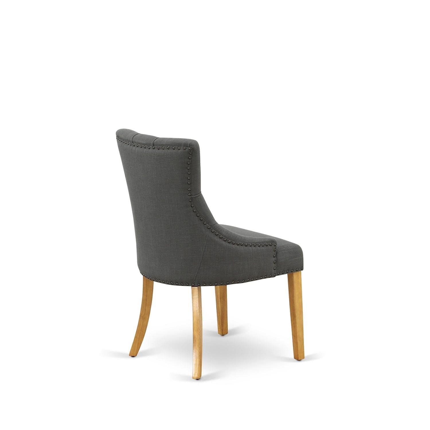 East West Furniture FRP4T20 Friona Parson Dining Room Chairs Set of 2 - Dark Gotham Linen Upholstered, Button Tufted with Nailhead Trim, Solid Oak Frame - Perfect for Formal Dining Rooms, Kitchen Tables & Elegant Home Decor