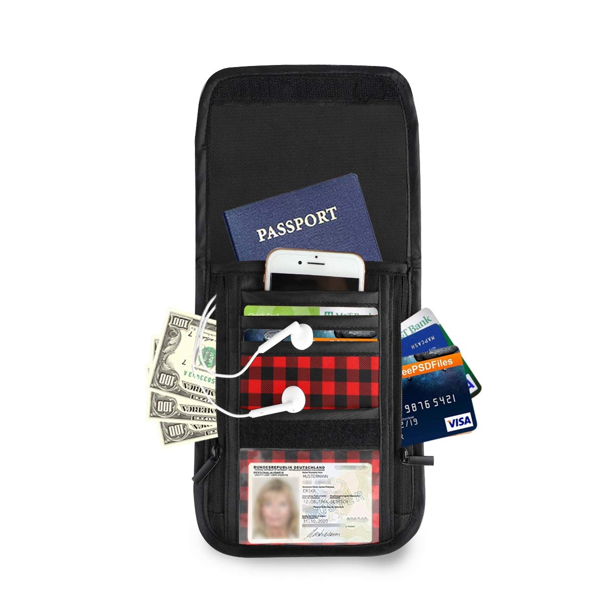 ALAZA Red and Black Lattice Plaid Crossbody Wallet Purse - RFID Blocking Phone Bag with Credit Card Slots & Passport Holder | Perfect for Travel, Shopping, and Daily Use