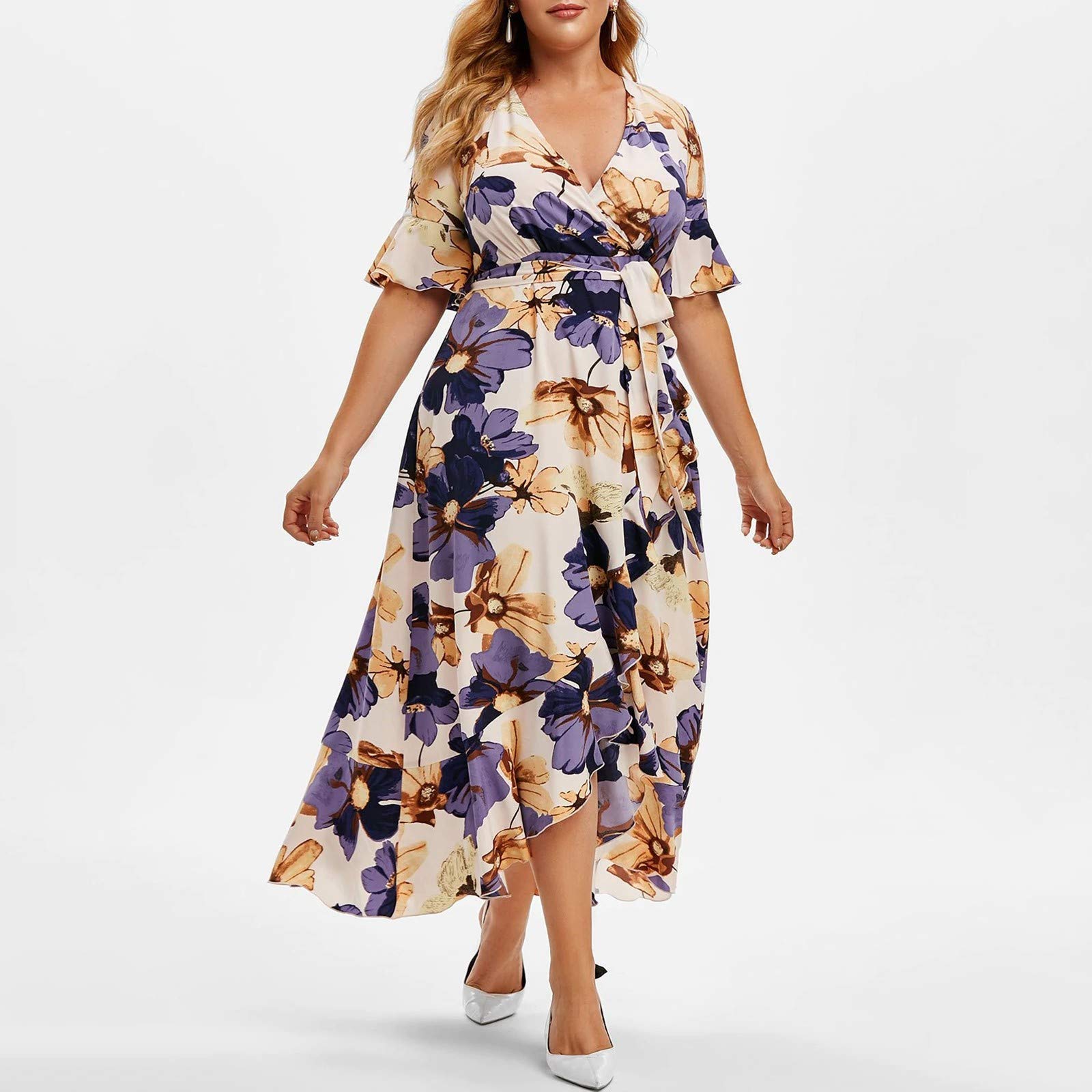 Boho Floral Print Sleeveless V-Neck Summer Dress for Women - Plus Size Party Outfit for Beach, Vacation & Casual Wear