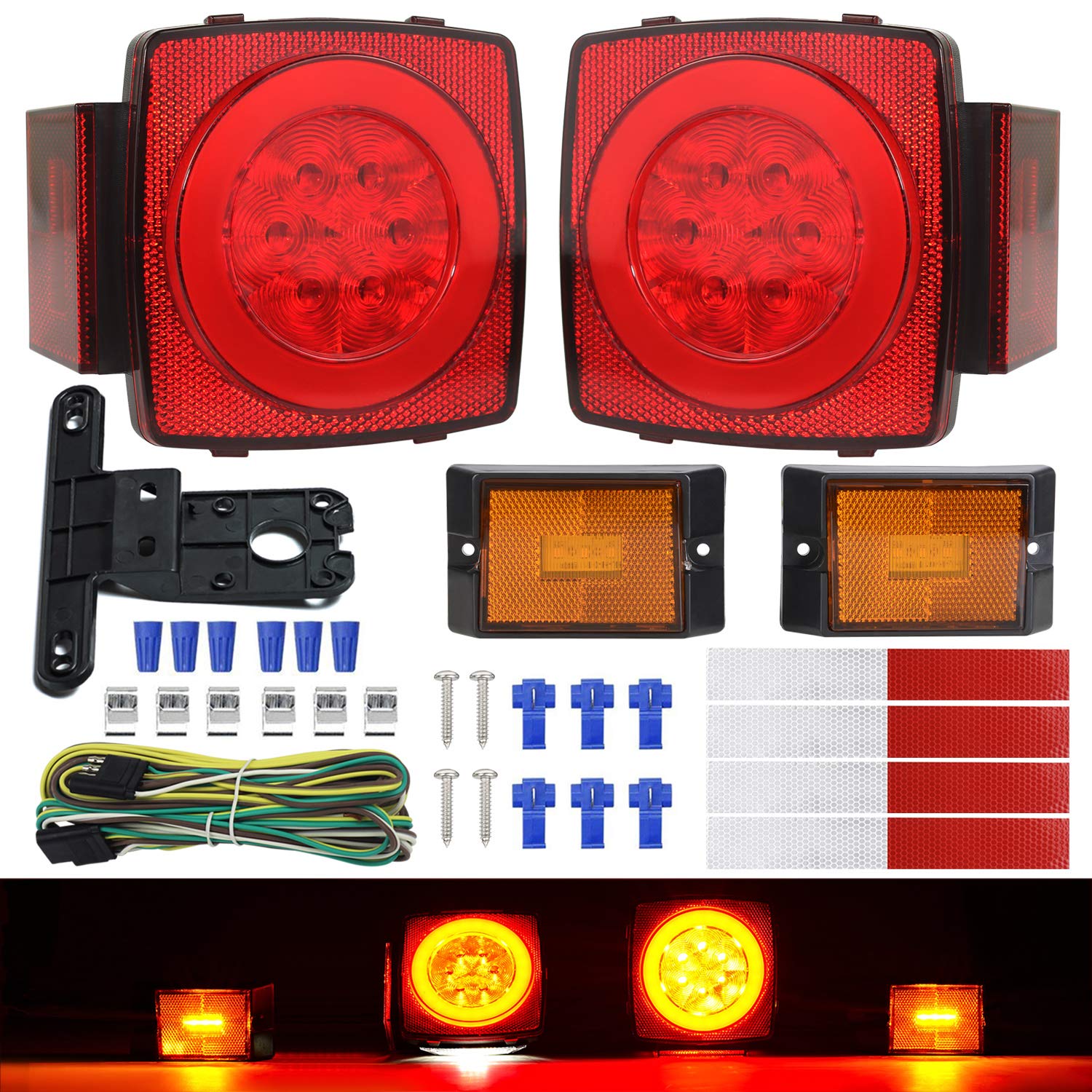 LINKITOM Halo Submersible LED Trailer Light Kit - Super Bright Brake Stop Turn Tail License Lights for Trucks, RVs, Boats & Snowmobiles (Under 80 Inch) - IP68 Waterproof - Perfect for Night Driving, Off-Roading & Marine Use