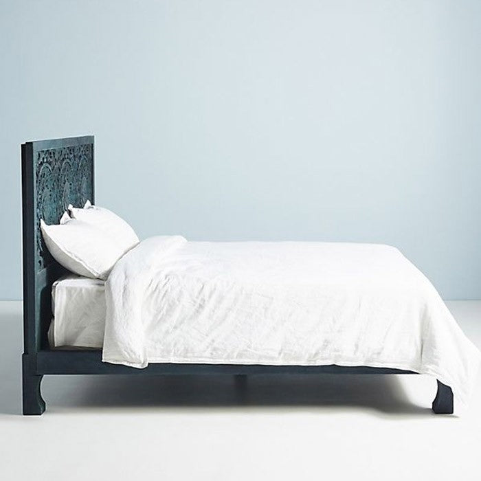 Hand Carved Indian Wooden Bed Frame - Dynasty Low Line Solid Wood Bed for Master Bedroom & Guest Room - Traditional Elegant Furniture for Home Decor