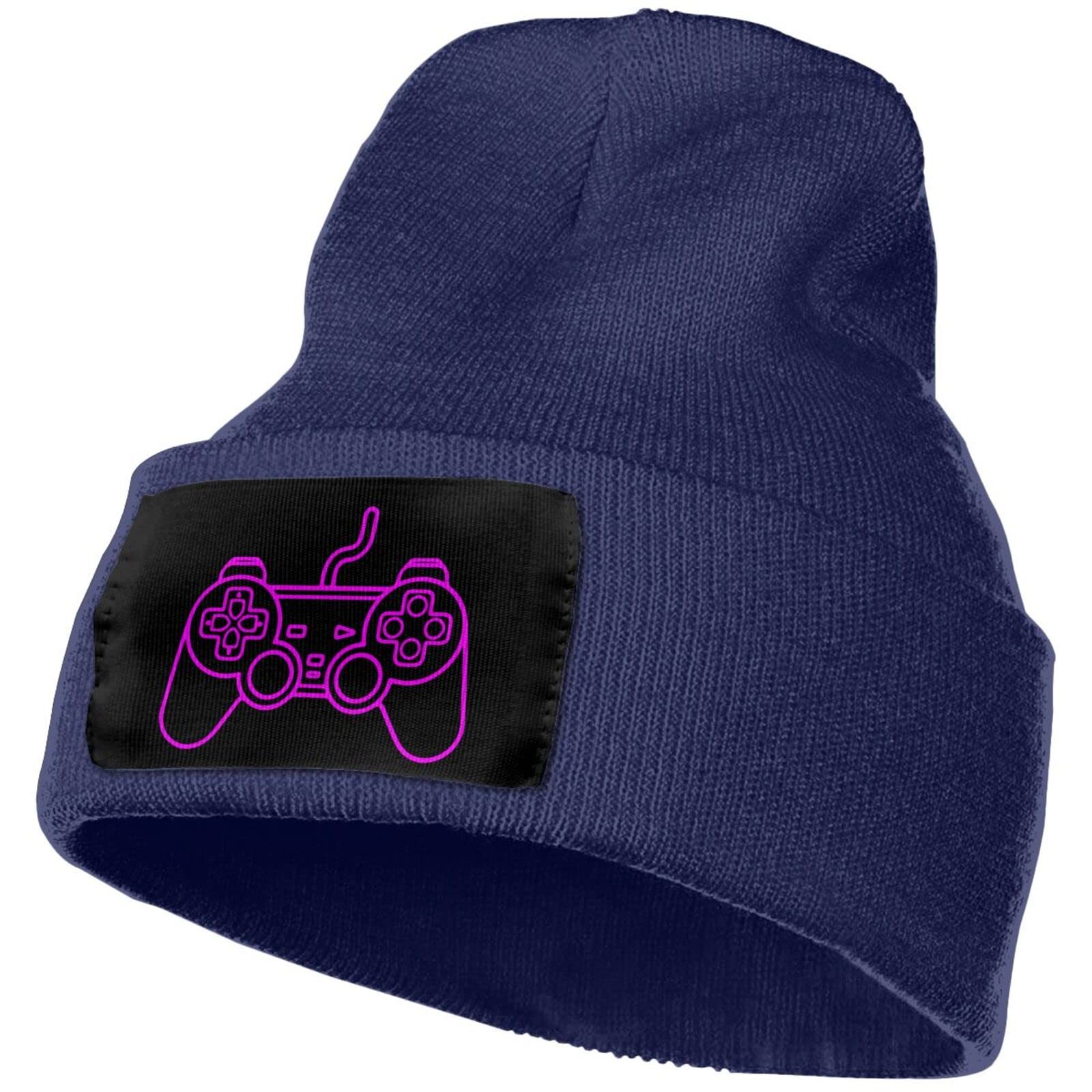 Unisex Winter Knit Beanie Hat for Men & Women - Warm Skull Cap with Cuff for Skiing, Snowboarding & Outdoor Activities | Black Game Controller Design