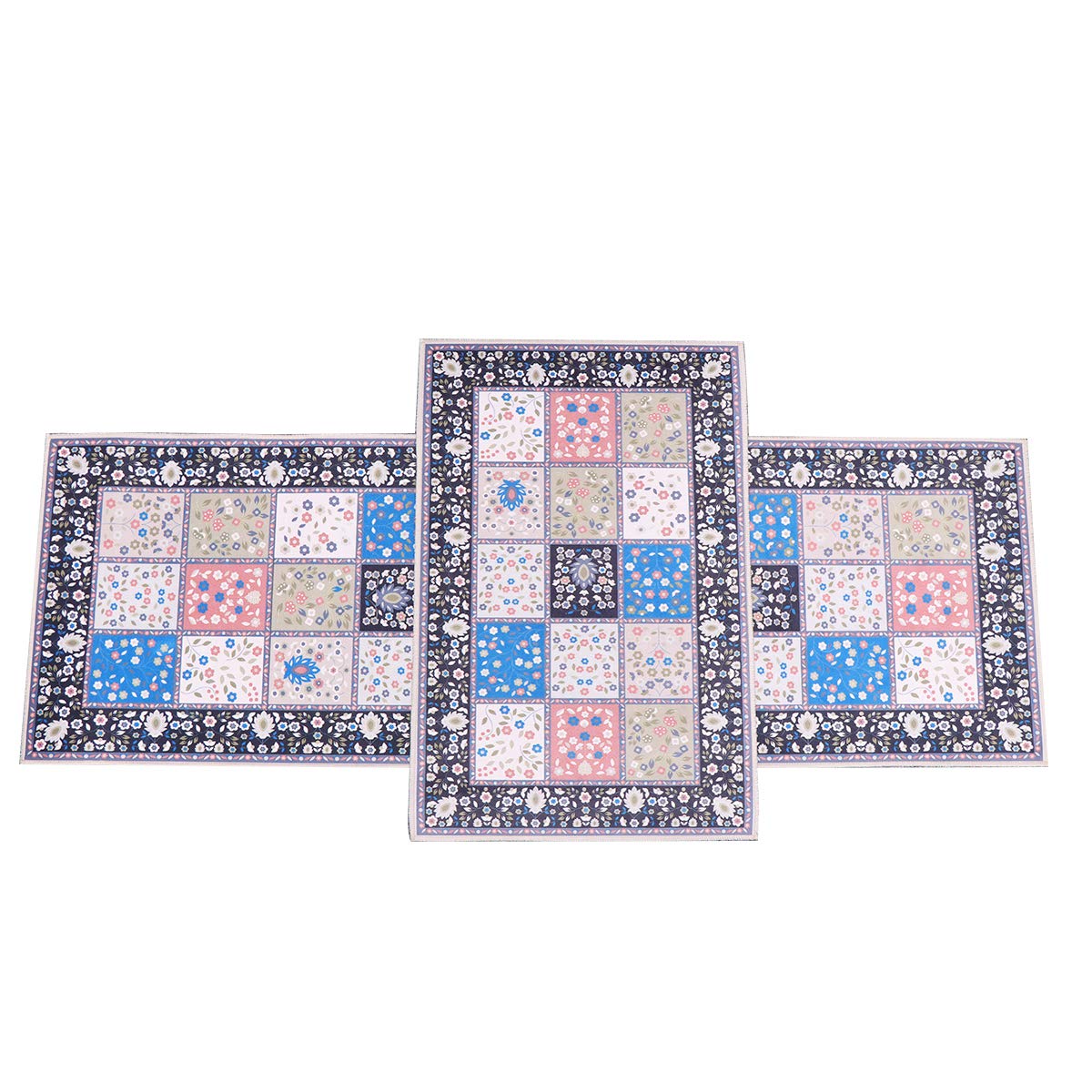 Non-Slip Floral PVC Doormat Set of 2 - Waterproof Entryway Rug for Home, Kitchen, Bathroom - Skid Resistant Floor Mat for Indoor/Outdoor Use - Perfect for Front Door, Patio, Laundry Room & High Traffic Areas