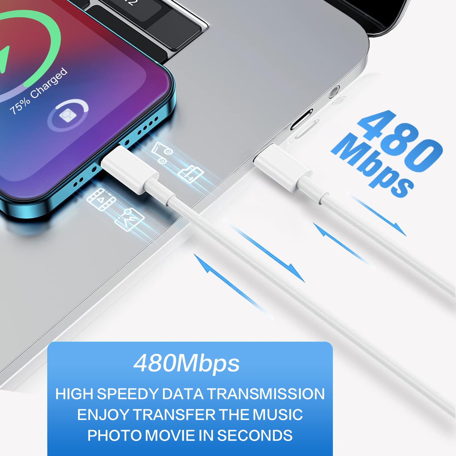 MFi Certified USB C to Lightning Cable - Fast Charging iPhone Charger Cord (3 Pack: 6ft+6ft+10ft) for iPhone 14/13/12/11/X/8 - Perfect for Home, Office & Travel Charging