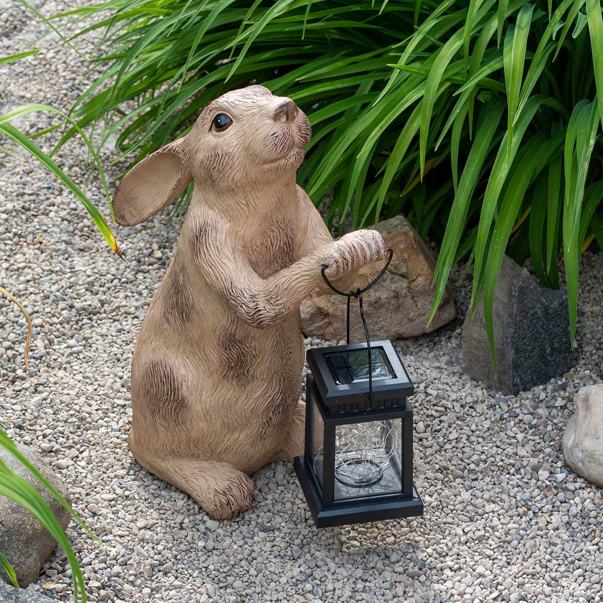 BRECK'S Solar Powered Garden Rabbit Statue - Weatherproof Outdoor Decor for Lawn, Yard & Patio - Solar LED Light for Nighttime Ambience