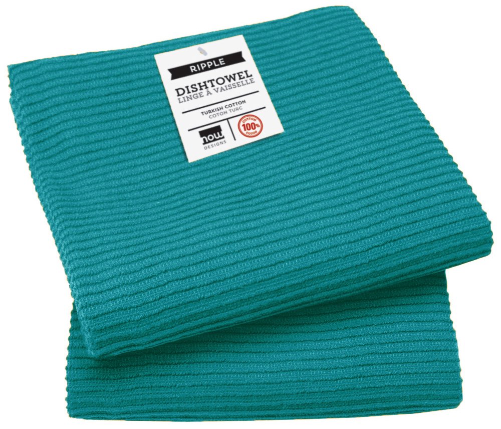 Now Designs Ripple Kitchen Towel Set of 2 - Absorbent & Durable Peacock Green Dish Towels for Cooking, Cleaning & Drying Dishes - Perfect for Kitchens & Household Use