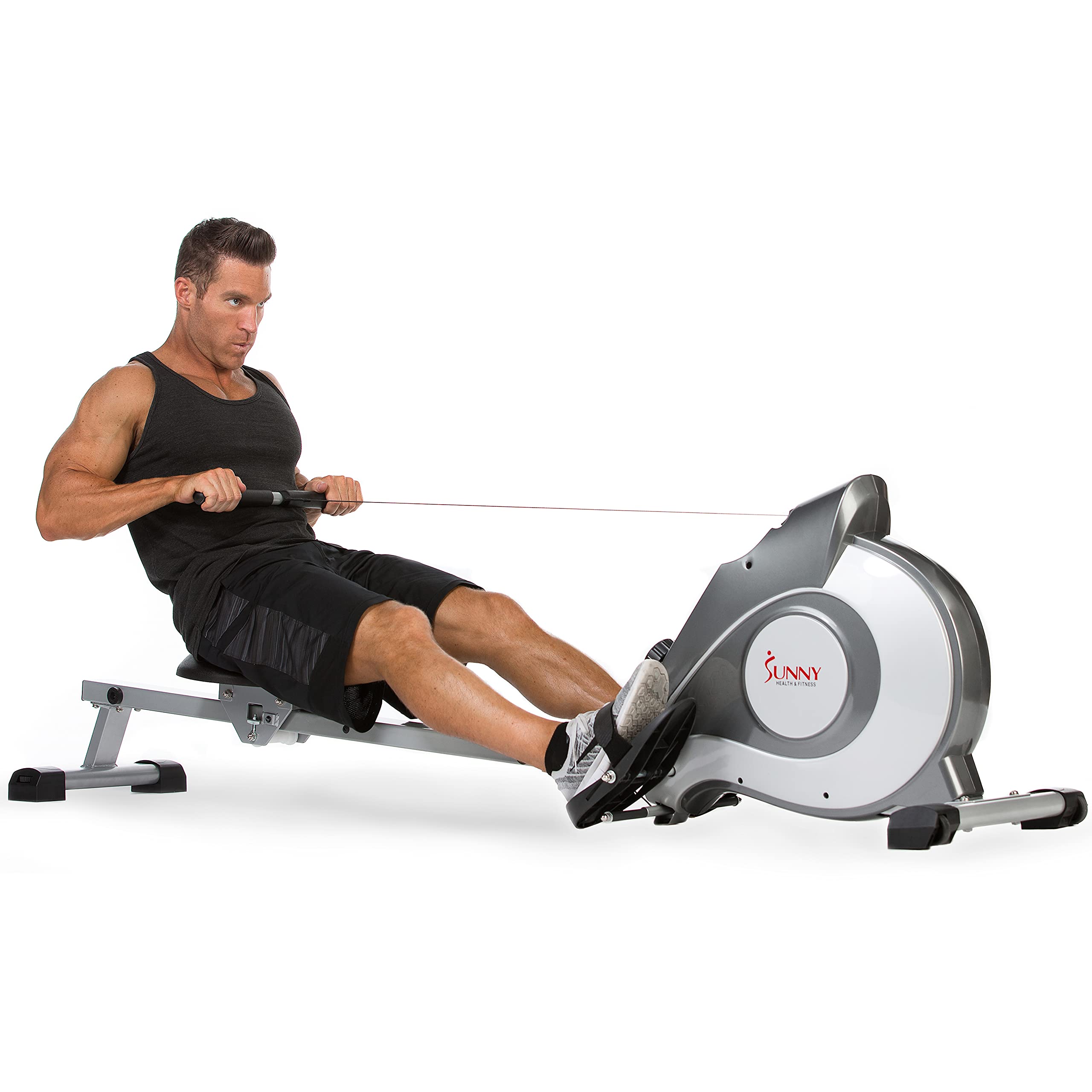 Sunny Health & Fitness Magnetic Rowing Machine with LCD Monitor - Quiet Home Workout Equipment for Full Body Exercise & Cardio Training | Perfect for Small Spaces, Apartment & Indoor Fitness