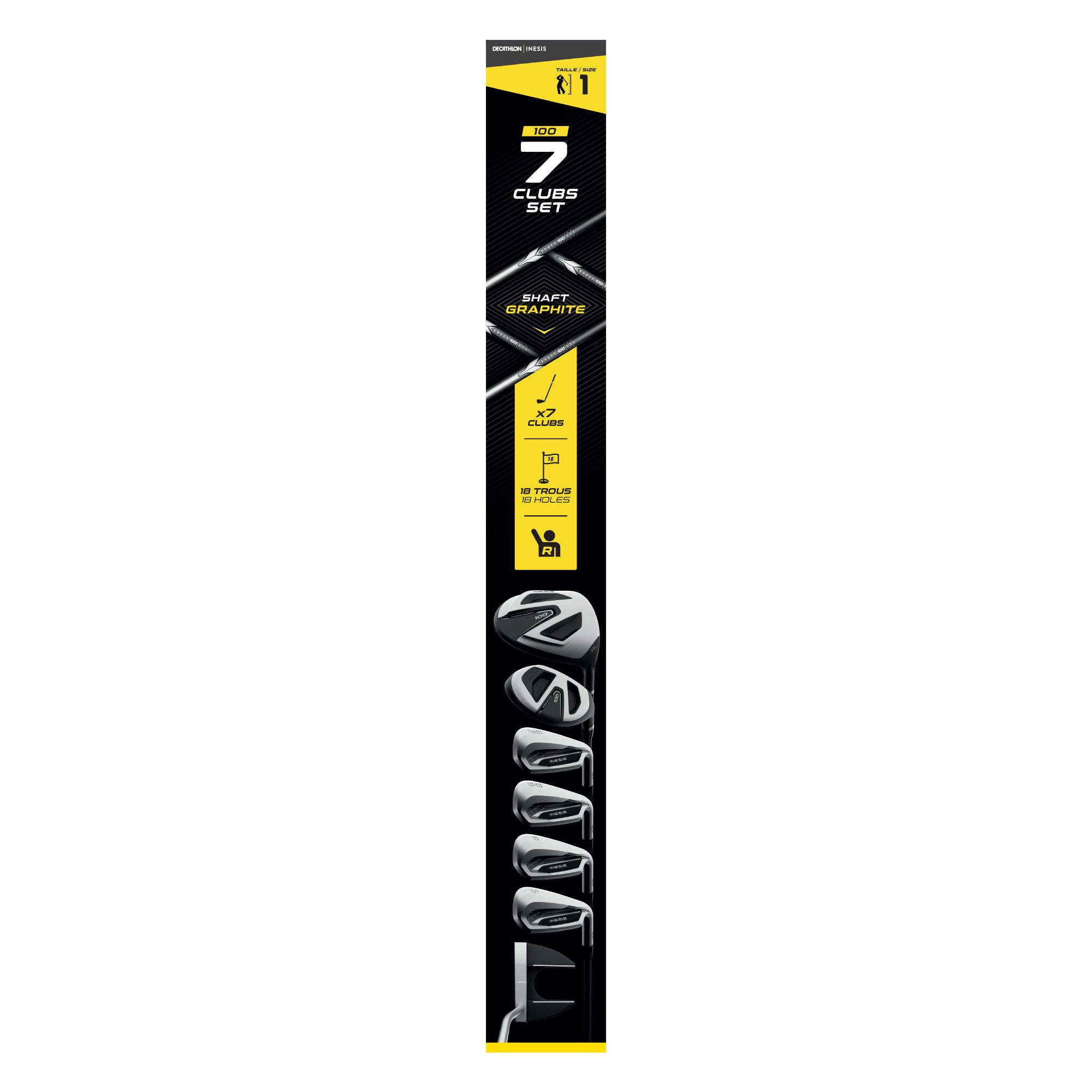 INESIS 100 Adult Golf Club Set - 7 Piece Right Handed Graphite Shaft Clubs for Men & Women | Perfect for Beginners & Intermediate Golfers | Driving Range & Course Play