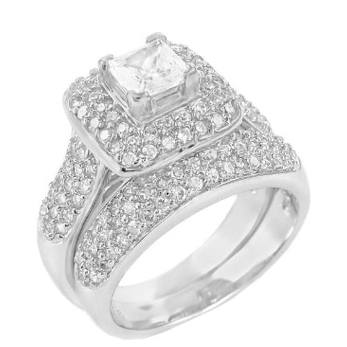 Elegant Cubic Zirconia Wedding Rings Set - Sterling Silver Halo Bridal Engagement Rings for Women - 2 Piece CZ Wedding Band Set - Perfect for Proposals, Anniversaries & Romantic Occasions