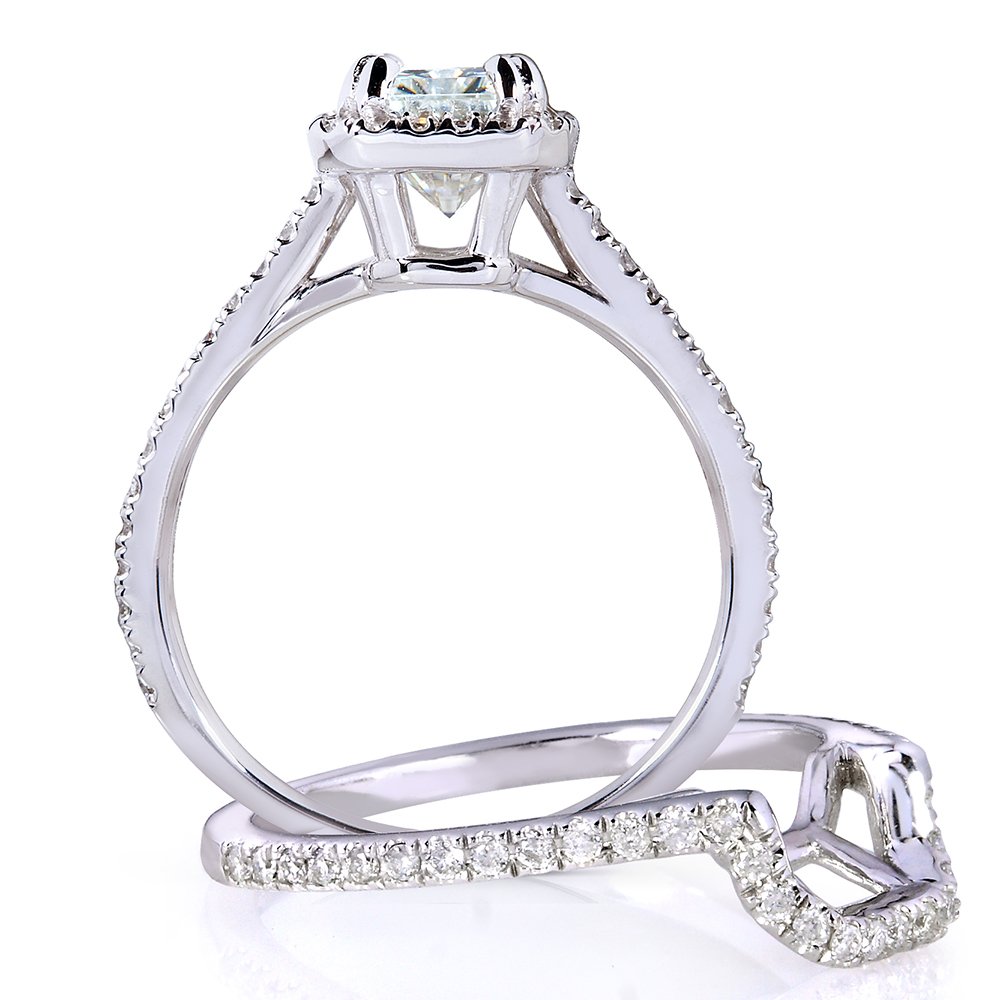 Kobelli Radiant-Cut Moissanite Bridal Set 1.3/5 CTW 14K White Gold Engagement Ring Wedding Band Set for Women - Perfect for Proposals, Anniversaries & Special Occasions