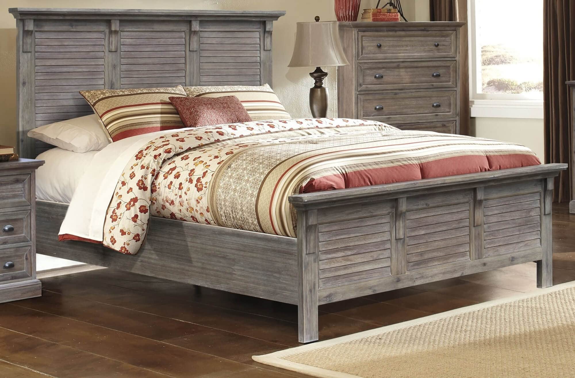 Sunset Trading Solstice Grey King Bed - Weathered Gray and Brown Wooden Bed Frame for Master Bedroom | Perfect for Modern Farmhouse & Coastal Home Decor