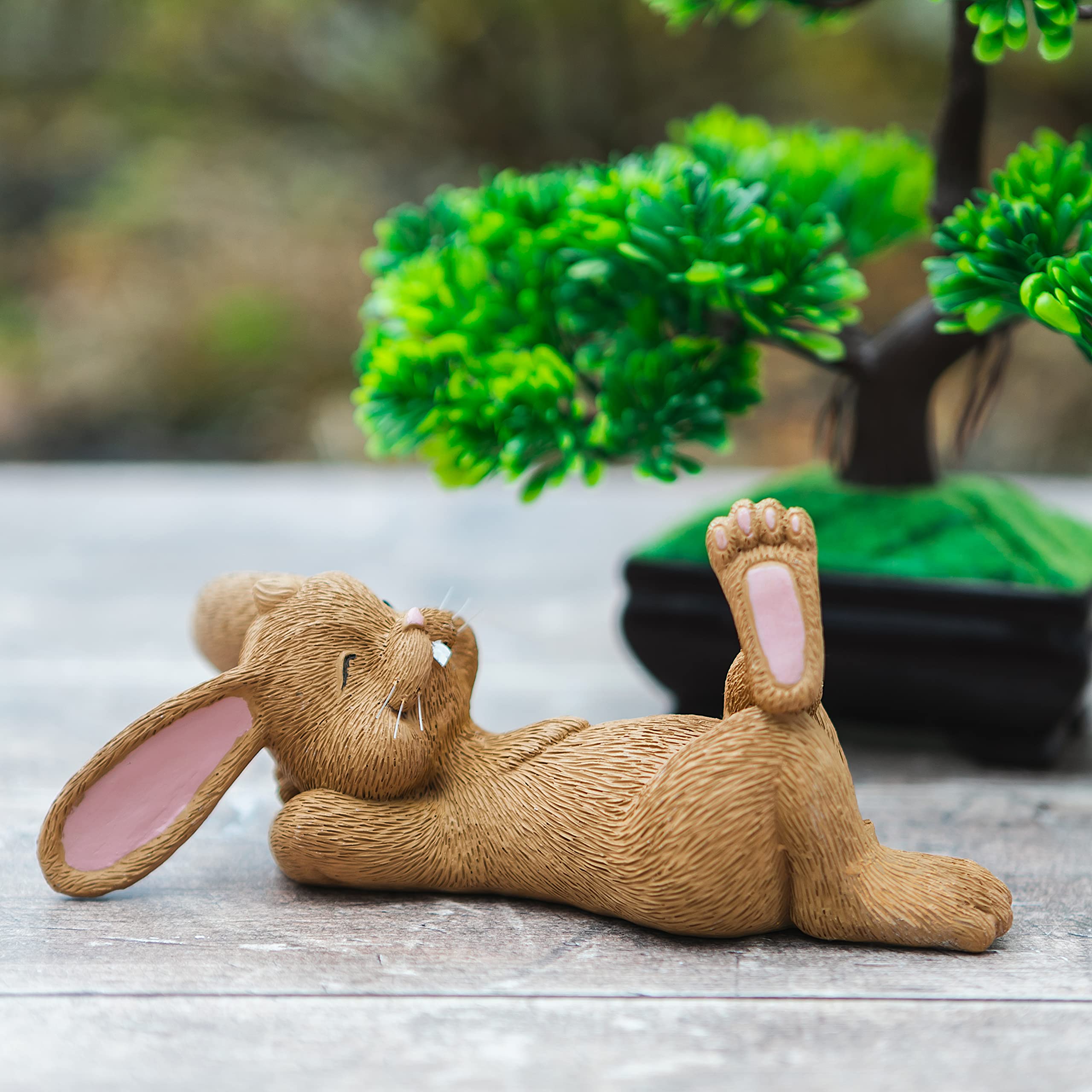 Whimsical Brown Bunny Rabbit Figurine - Cute Collectible Laying on Back - Happy Bunny Collection - Perfect Gift for Bunny Lovers, Easter Decor, Home Decor, Nursery Decor, Bunny Mom Gifts