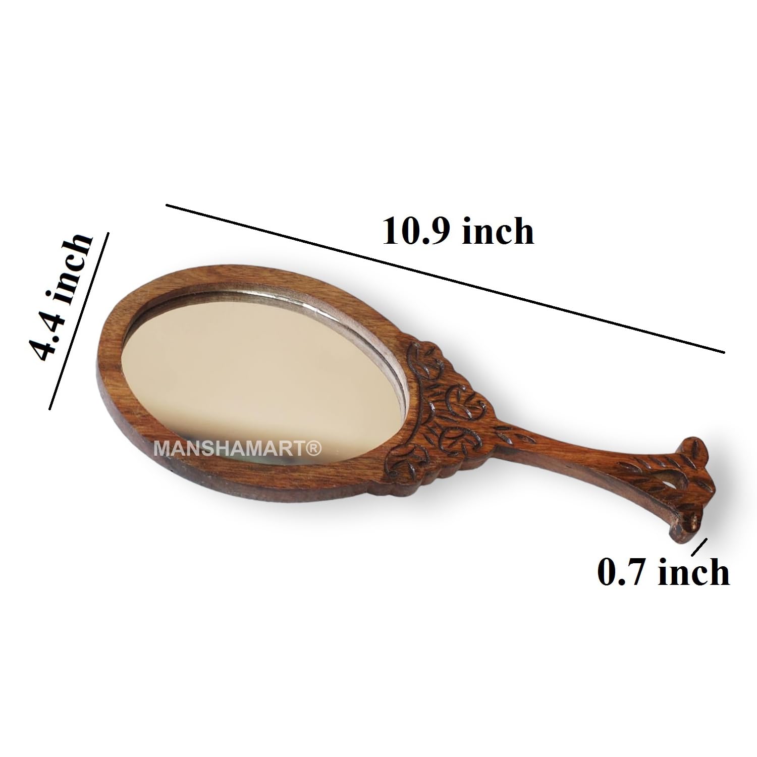 MANSHAMART® Wooden Handheld Mirror - Oval Shaped Decorative Makeup Mirror for Vanity, Dressing Table & Wall Mount | Elegant Home Decor & Travel Essential