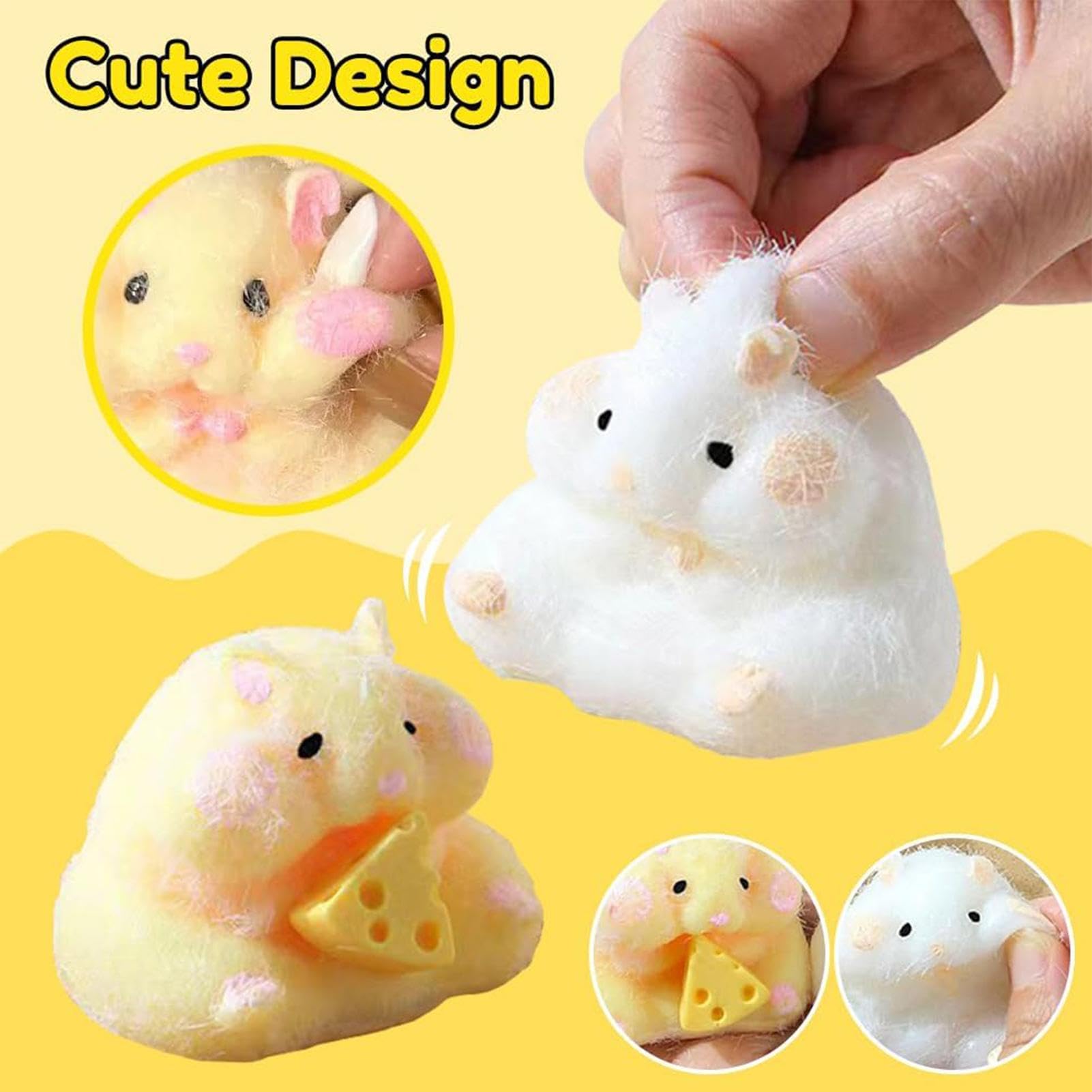 Stress Relief Hamster Squishy Squeeze Toys - Soft Pinch Family Sensory Fidget Toys for Kids & Adults - Fun Stress Ball for Anxiety Relief, ADHD & Office Desk Play