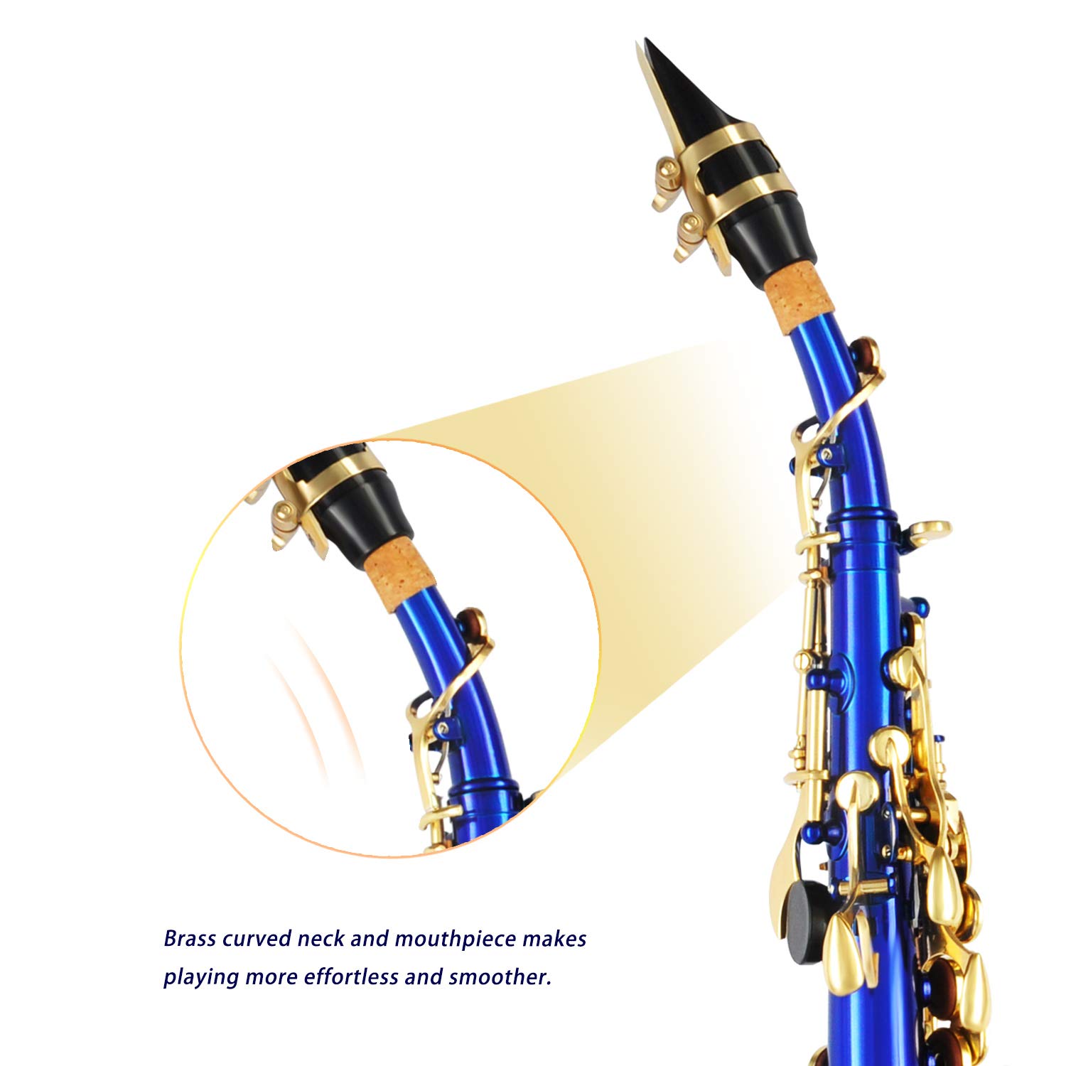 EASTROCK Bb Soprano Saxophone - Professional Straight Blue Sax for Beginners & Intermediate Players - Includes Carrying Case, Mouthpiece, Pads, Reed, Cleaning Kit, Neck Strap & White Gloves - Perfect for School Bands, Jazz Ensembles & Solo Practice