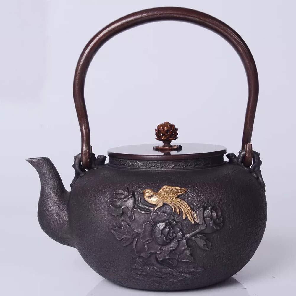 Premium Black Cast Iron Teapot - 1200ML Handmade Tetsubin Tea Kettle with Anti-Rust Ceramic Coating for Electric & Ceramic Stoves | Includes Wooden Gift Box | Perfect for Japanese Tea Ceremonies, Home Brewing & Gifts