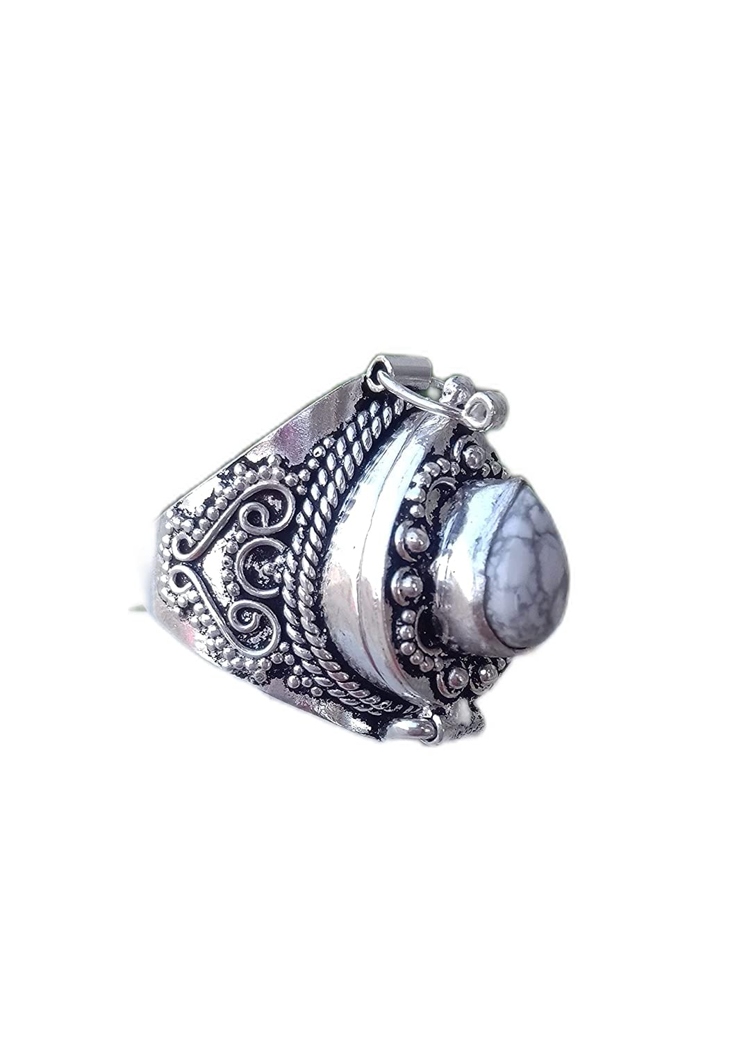 White Howlite Poison Ring - Handmade 925 Sterling Silver Secret Box Ring with Openable Compartment | Perfect for Medicine, Pills, and Hidden Storage | Unique Gothic Jewelry for Women and Men