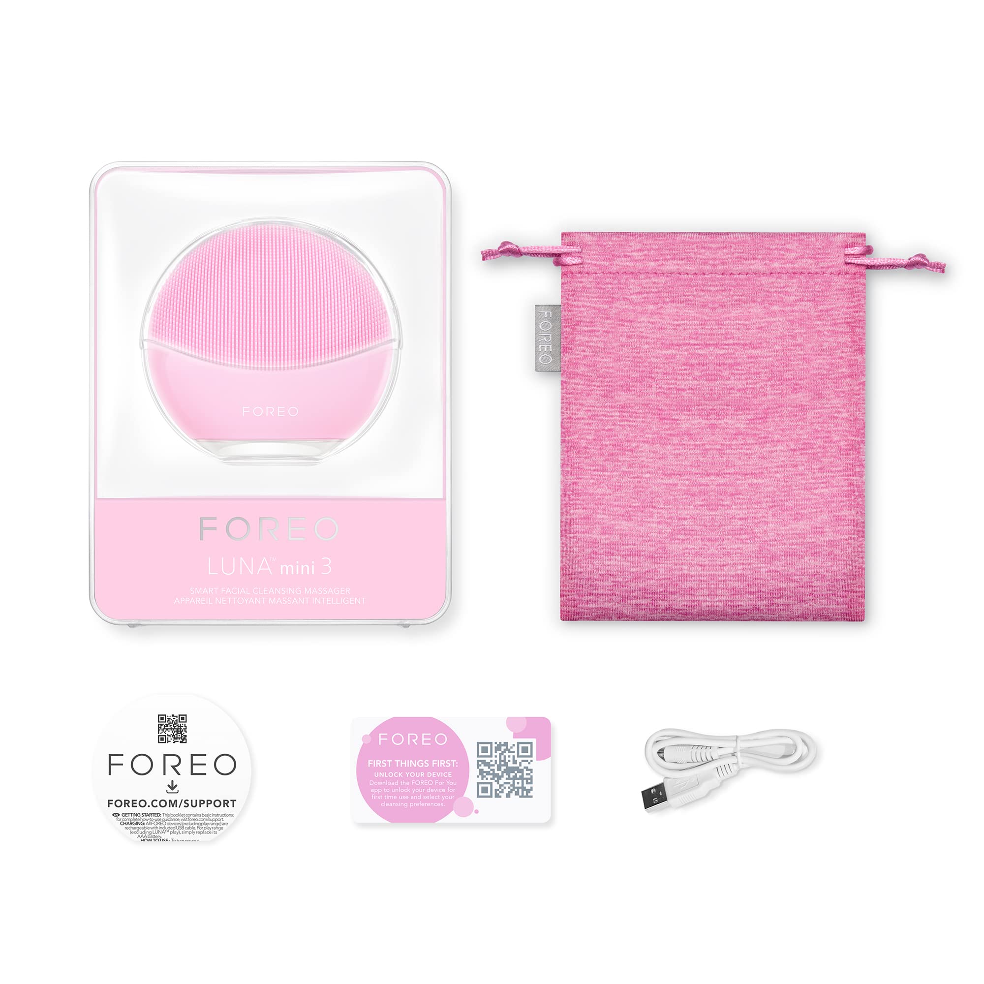 FOREO LUNA mini 3 Facial Cleansing Brush - Travel-Friendly Skincare Device - Hygienic Silicone Massager - App-Connected Electric Face Brush (Pearl Pink) for Daily Deep Cleansing & Pore Refining