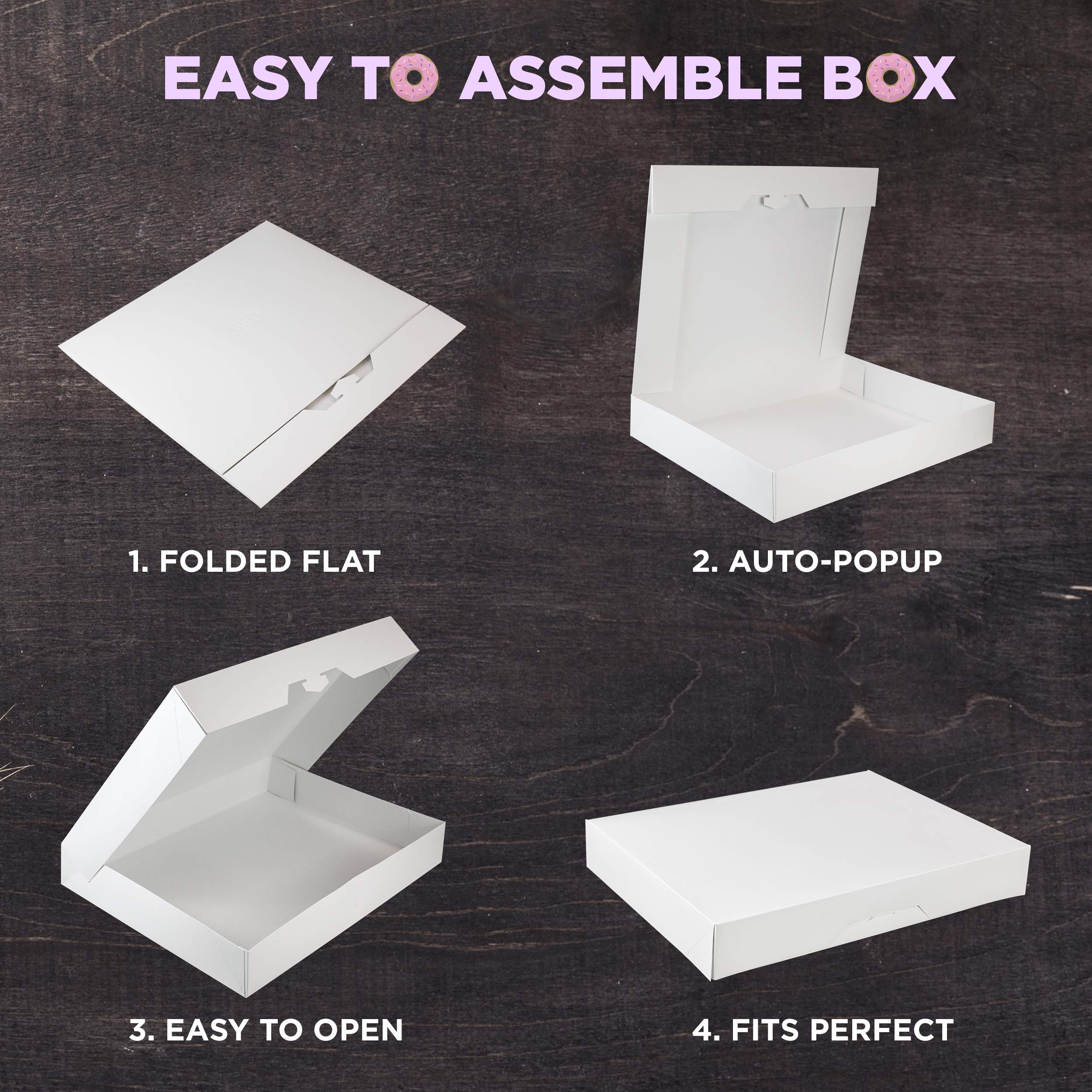 100 Pack 15x11.5x2.2 Inch White Bakery Boxes - Auto-Popup Cardboard Gift Packaging for Donuts, Cookies, Brownies, Pastries & Bread | Perfect for Meal Prep, Baking Storage & Wholesale Business Use