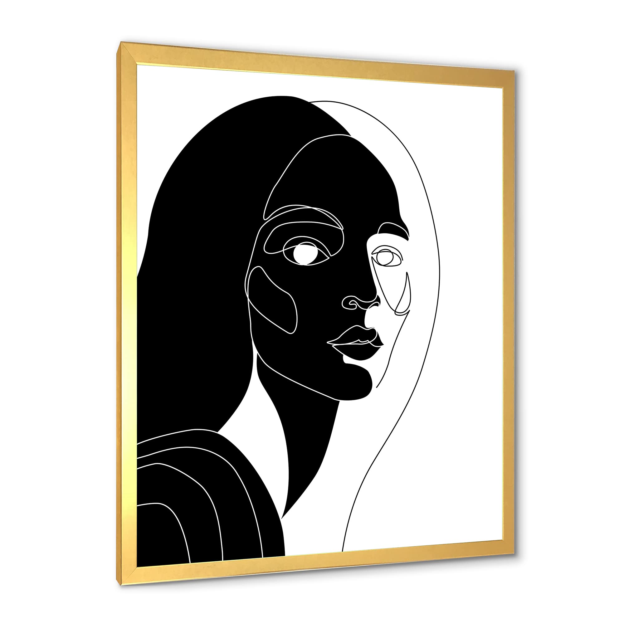 DesignQ Retro Monochrome Minimal Portrait of Young Woman - Modern Framed Wall Art Decor for Living Room, Bedroom & Office - Black & White Aesthetic Home Decor