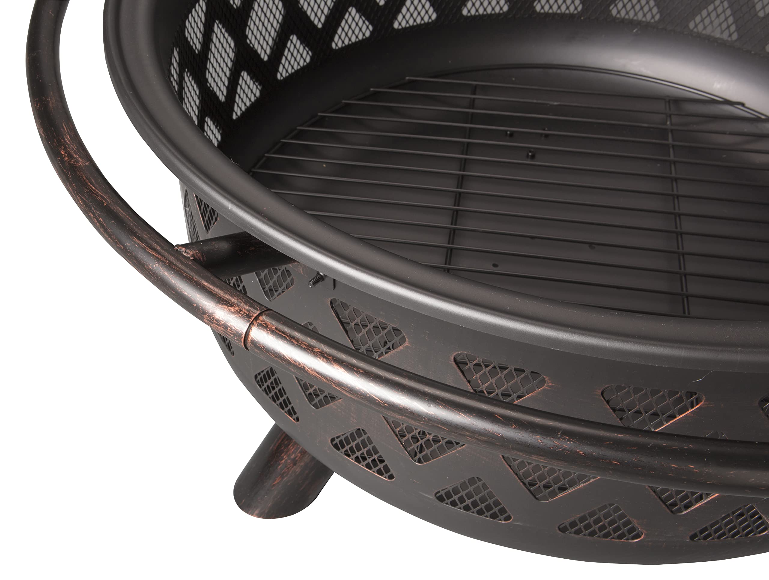 Wood Burning Outdoor Fire Pit with Lattice Design - Oil Rubbed Bronze Fire Bowl for Backyard, Patio, Camping & Garden Gatherings