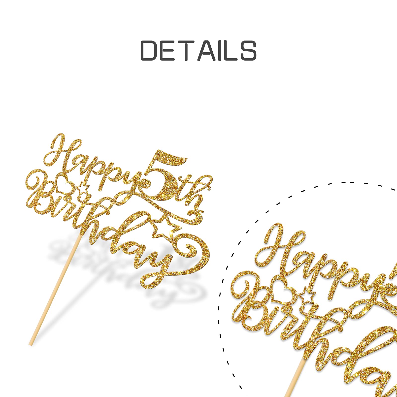 Happy 5th Birthday Cake Topper - Gold Glitter 'Five Years Old' Decorations for Boys & Girls - Perfect for Kids Birthday Parties, Cake Decorations & Celebrations