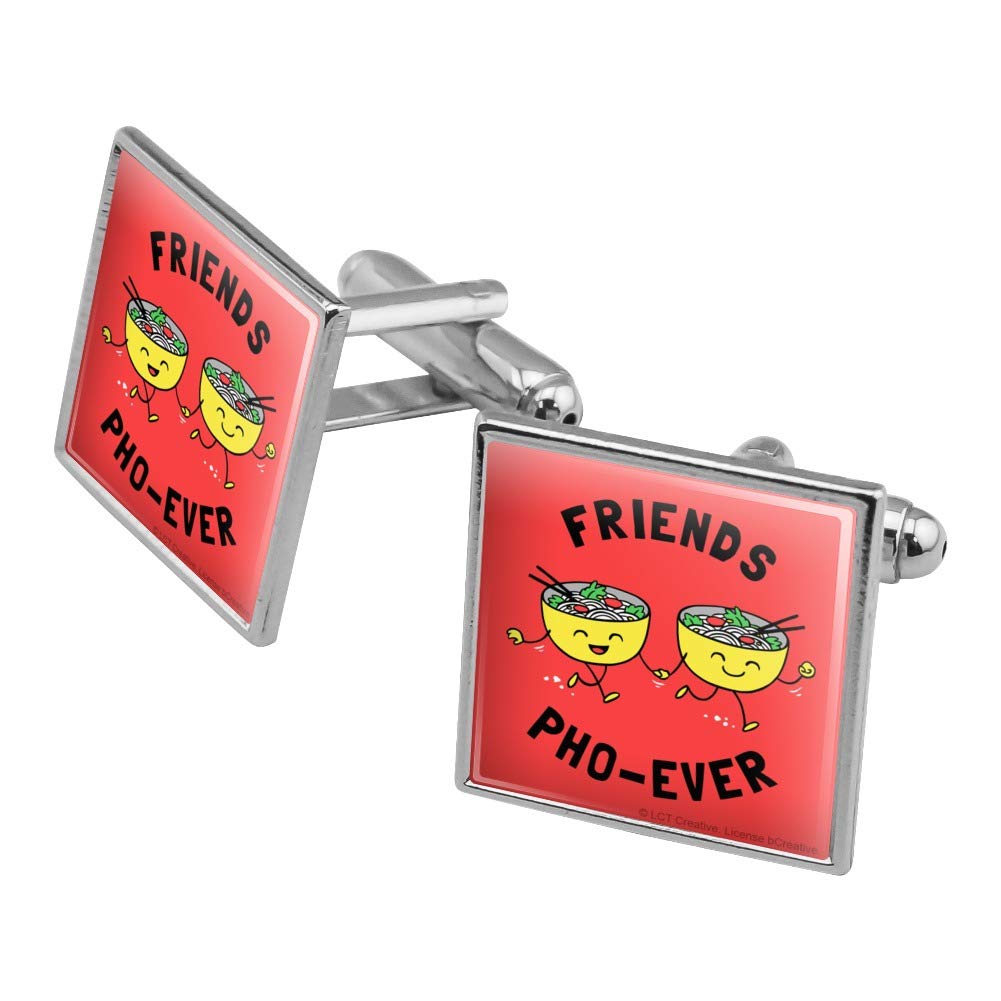 Friends Pho-Ever Forever Noodle Soup Funny Humor Square Cufflinks Set - Silver or Gold - Perfect Gift for TV Show Fans & Office Professionals