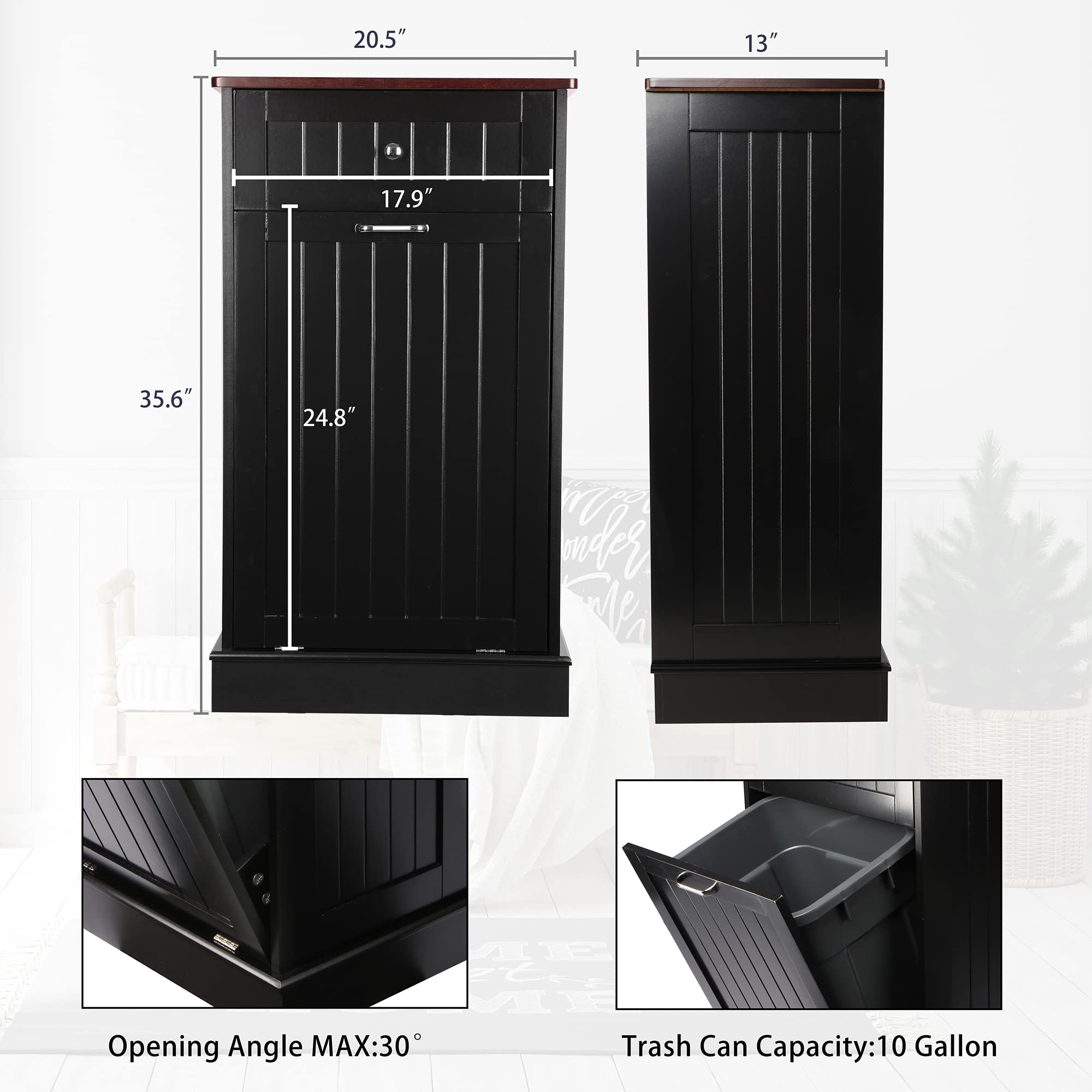 10 Gallon Tilt-Out Trash Cabinet - Free Standing Recycling Bin for Kitchen, Living Room & Dining Room | Farmhouse Style, Black | Perfect for Waste Disposal & Organization