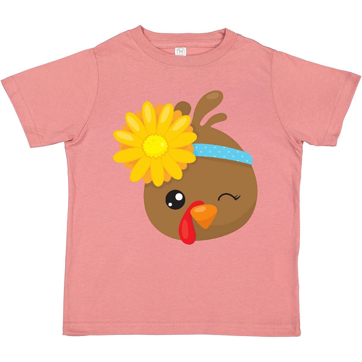 Inktastic Cute Brown Turkey with Sunflower Toddler T-Shirt - Soft Cotton Kids Tee for Thanksgiving, Fall Outfits & Family Gatherings
