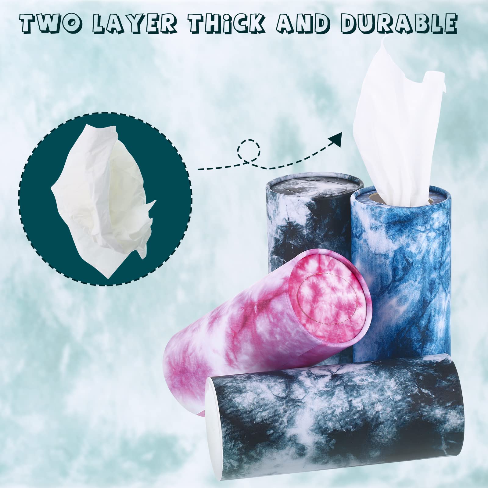 12-Piece Round Car Tissue Boxes for Cup Holders - Tie Dye Print Travel Napkins for Cars & Road Trips