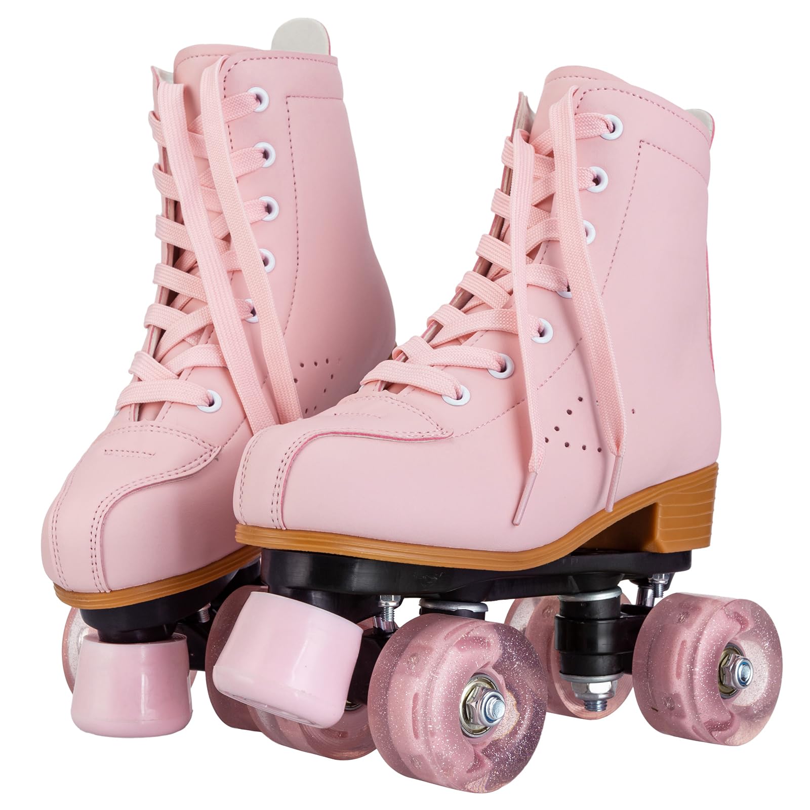 Light Up Roller Skates for Girls & Women - Pink & Purple PU Leather Skates for Indoor & Outdoor Use - Perfect for Beginners Ages 8-12 - Great for Rinks, Parks & Birthday Parties