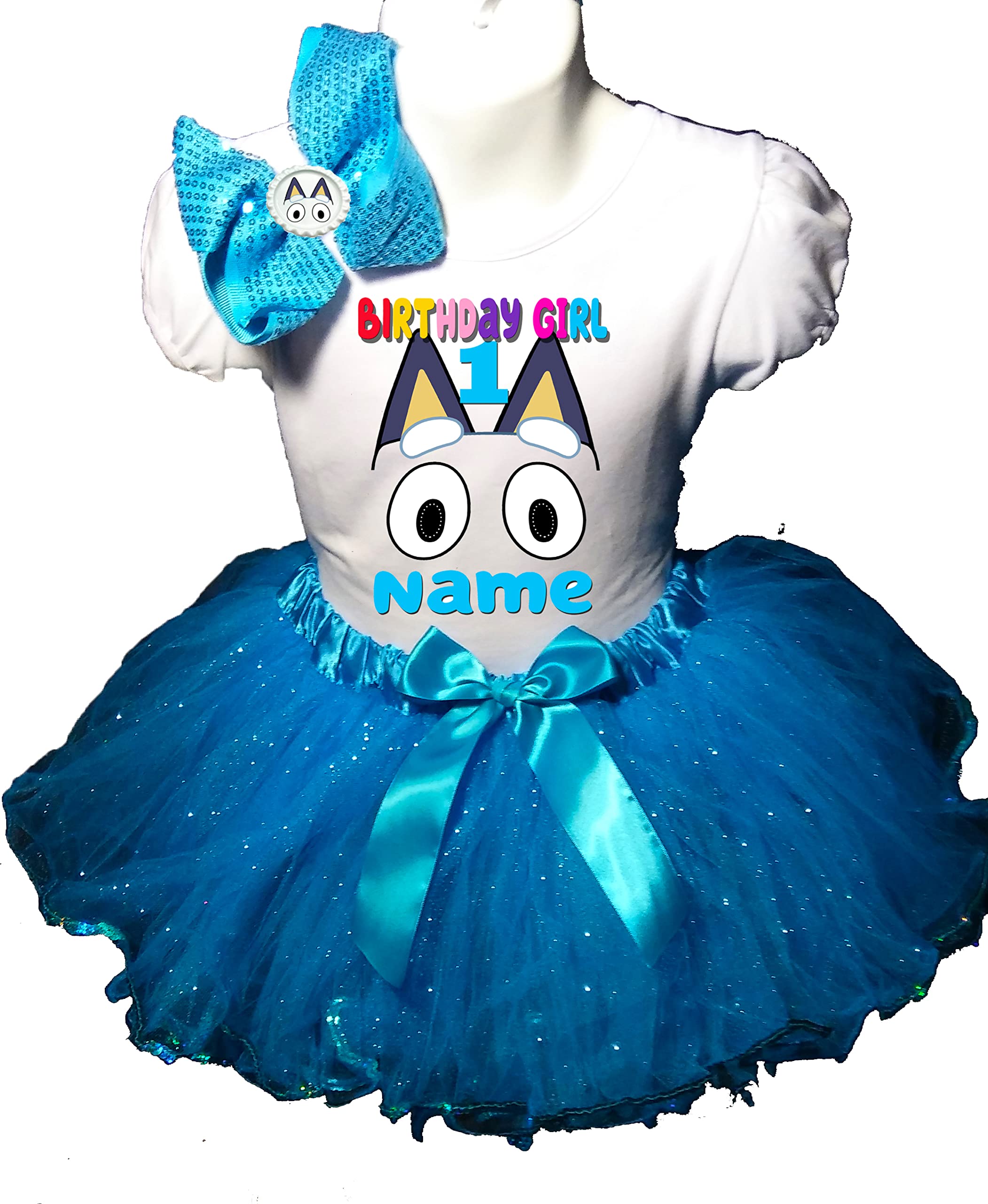 Blue Dog Turquoise Tutu Birthday Outfit & Matching Shirt - Personalized 1st Birthday Dress for Blue Dog Theme Party | Fast Shipping | Perfect for Birthday Photos, Pet Costume Contests & Special Celebrations