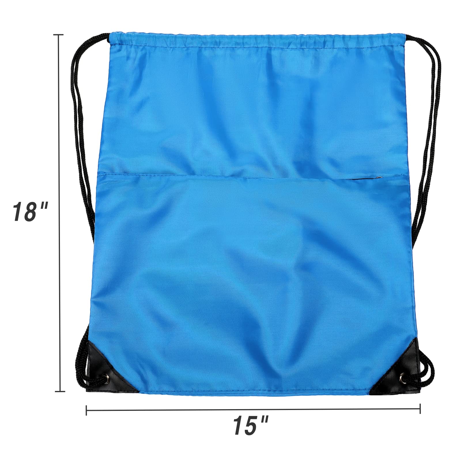 Lightweight 210D Nylon Drawstring Backpack with Zipper Side Pocket - Foldable Sports Gym Tote Bag for Men & Women (Neon Blue) - Perfect for Workouts, Travel, and Outdoor Activities