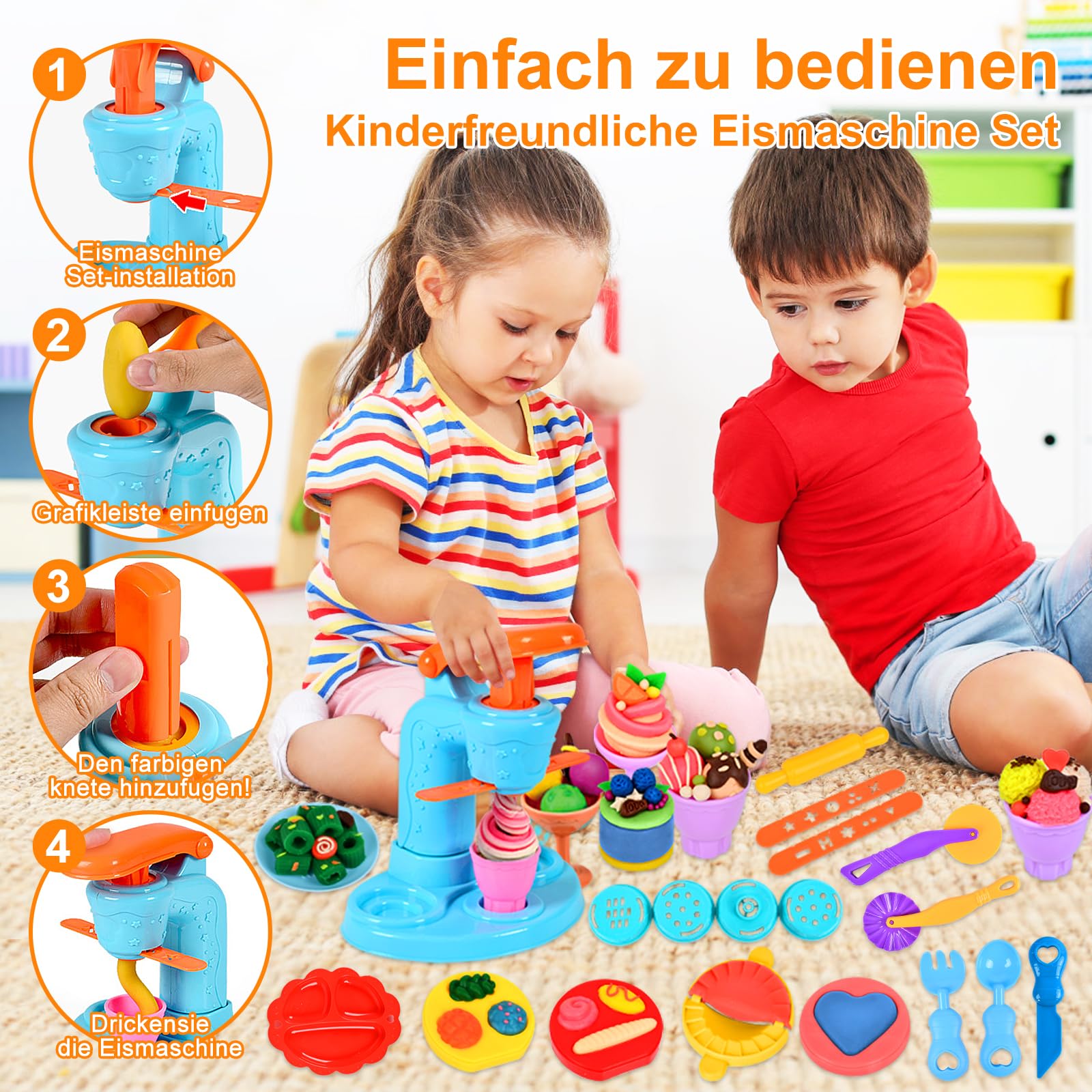 UCAMP 71-Piece Kids Play Dough Set with Modeling Clay, Dough Tools & Accessories for Making Hamburgers & Pizza - Creative Fun for Toddlers & Preschoolers at Home or School