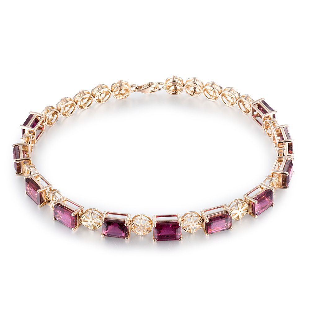 14K Rose Gold Genuine Tourmaline Ruby Diamond Bracelet - Elegant Bangle for Women's Engagement, Wedding & Anniversary Gifts | Perfect for Bridal Jewelry, Special Occasions & Everyday Luxury Wear